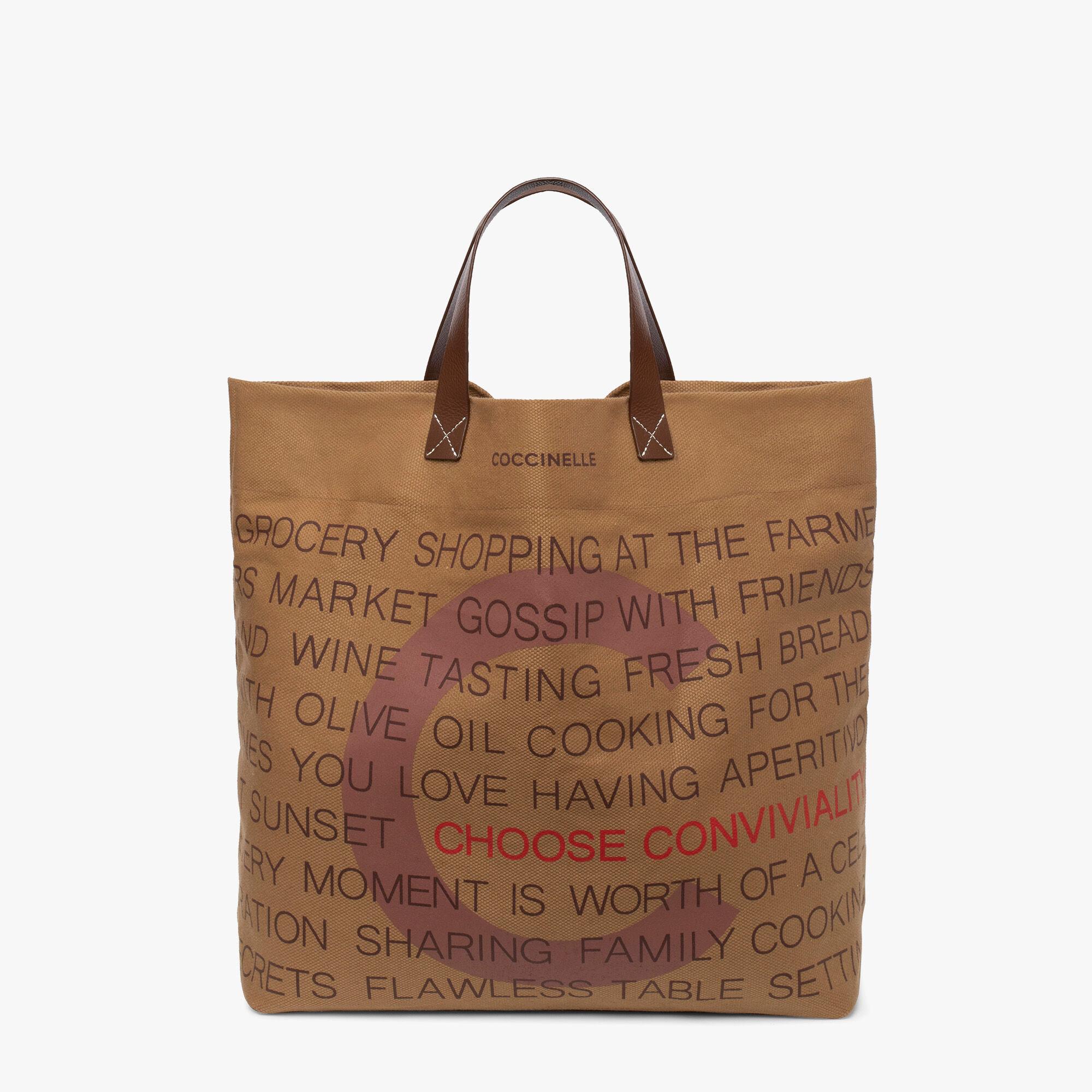 Coccinelle Eataly Bag Canvas And Tumbled Leather in Natural | Lyst UK