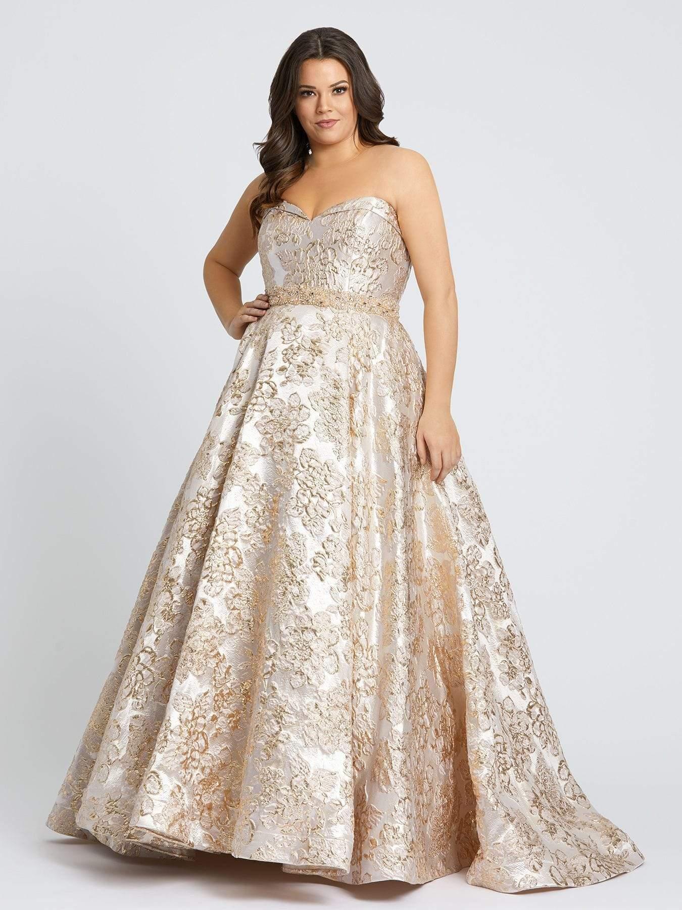 Mac Duggal Synthetic Strapless Floral Brocade Ball Gown-oyster Gold in ...