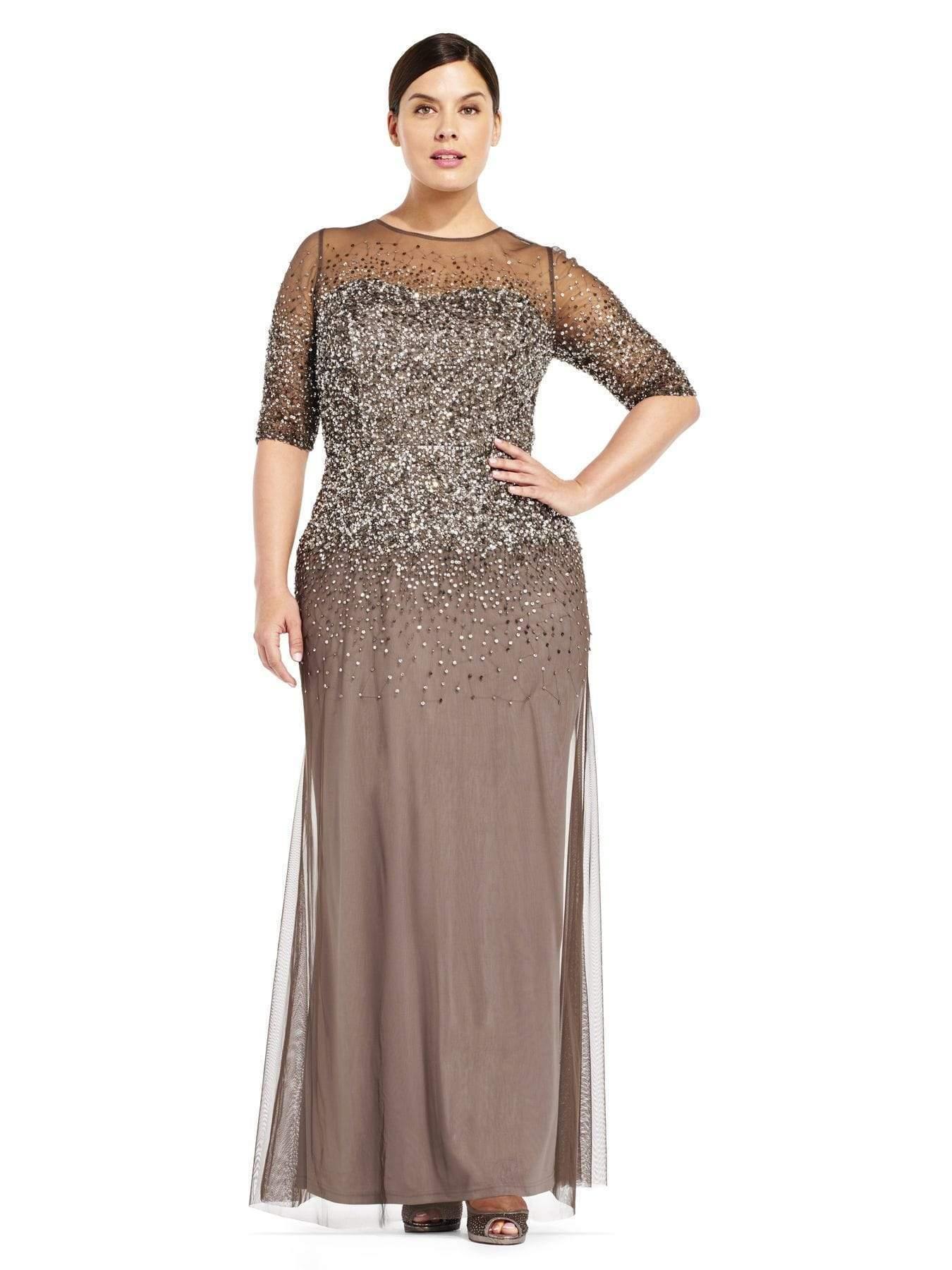 Adrianna Papell Synthetic Beaded Illusion Gown-lead in Gray - Lyst