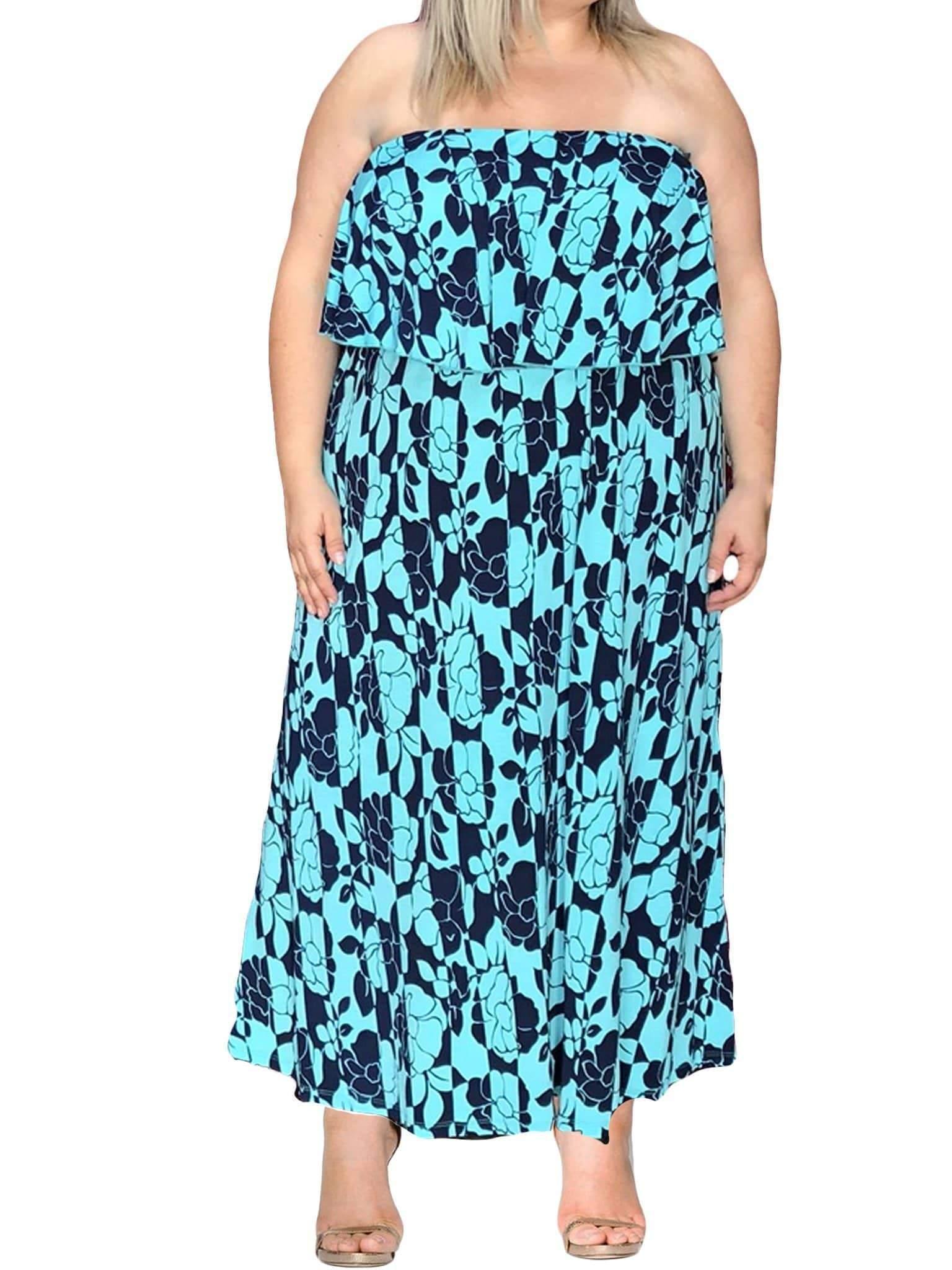 Melissa Masse Synthetic Strapless Ruffled Print Maxi in Blue - Lyst