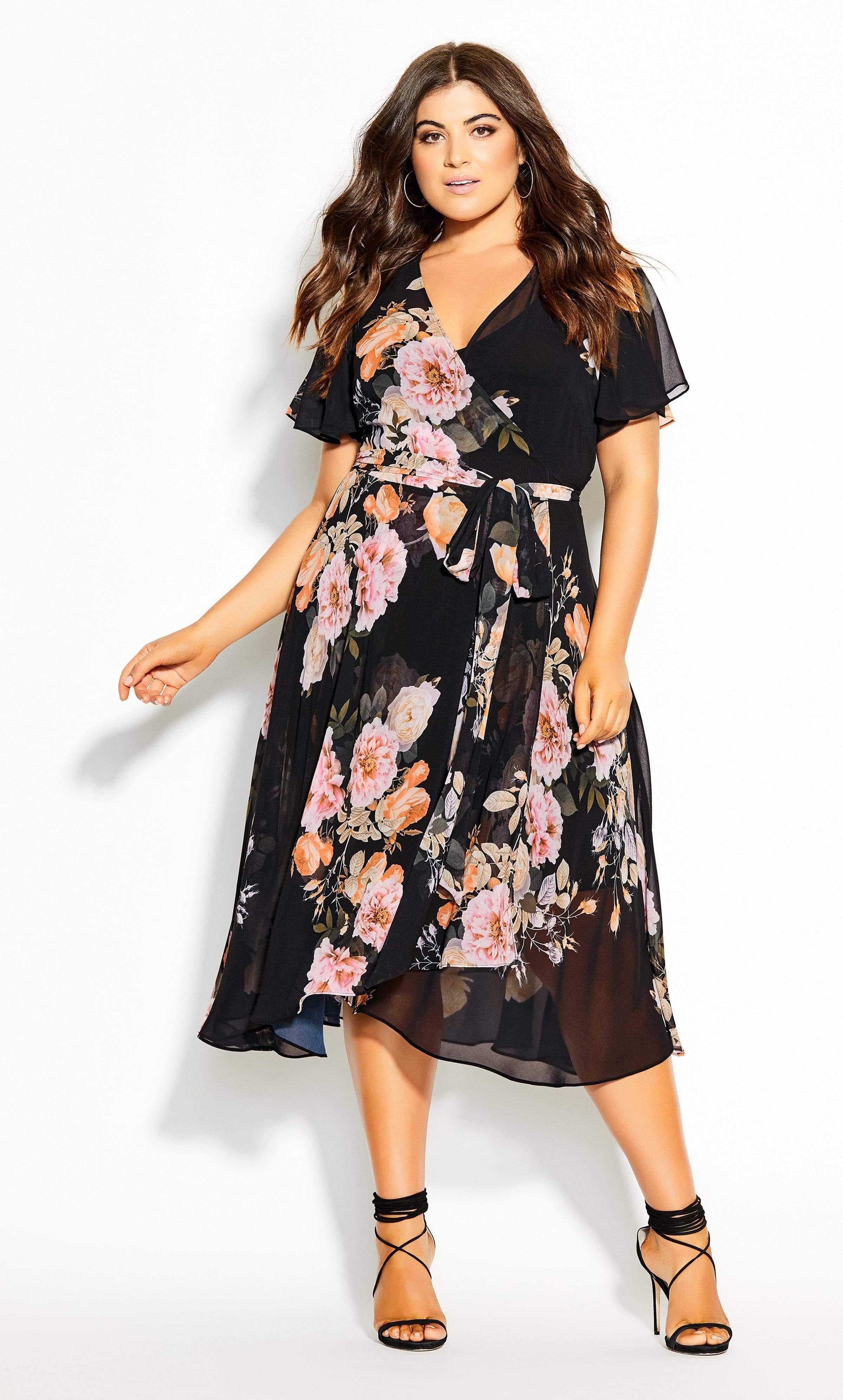 City Chic Synthetic Tuscan Frill Dress in Black - Lyst