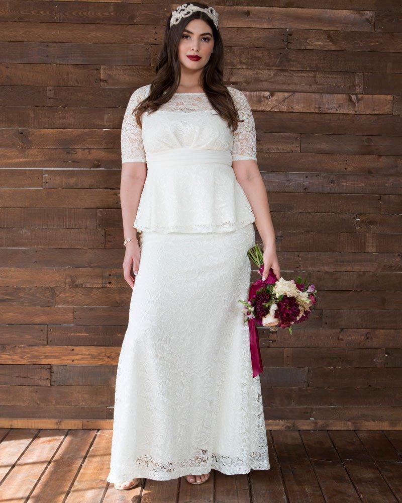 Kiyonna Lace Plus Size Poised Peplum Gown In Ivory White Save