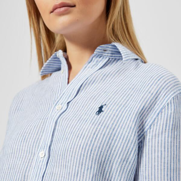 Polo Ralph Lauren Women's Logo Striped Linen Shirt in Blue | Lyst