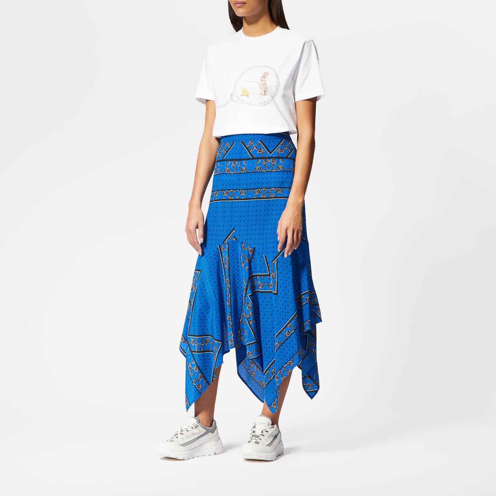 Ganni Cloverdale Silk Printed Asymmetric Midi Skirt in Blue | Lyst