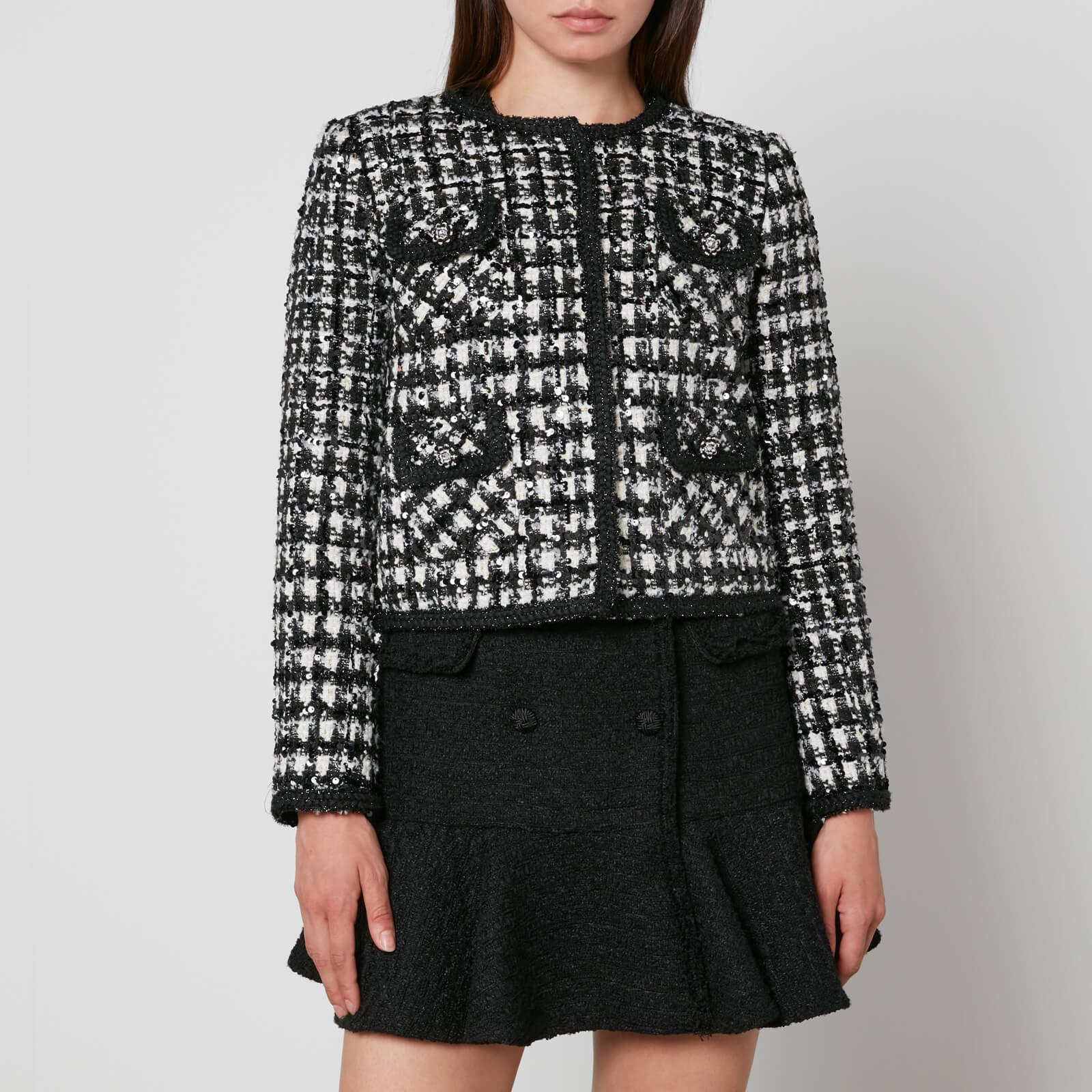 Self-Portrait Checked Bouclé Jacket in Black