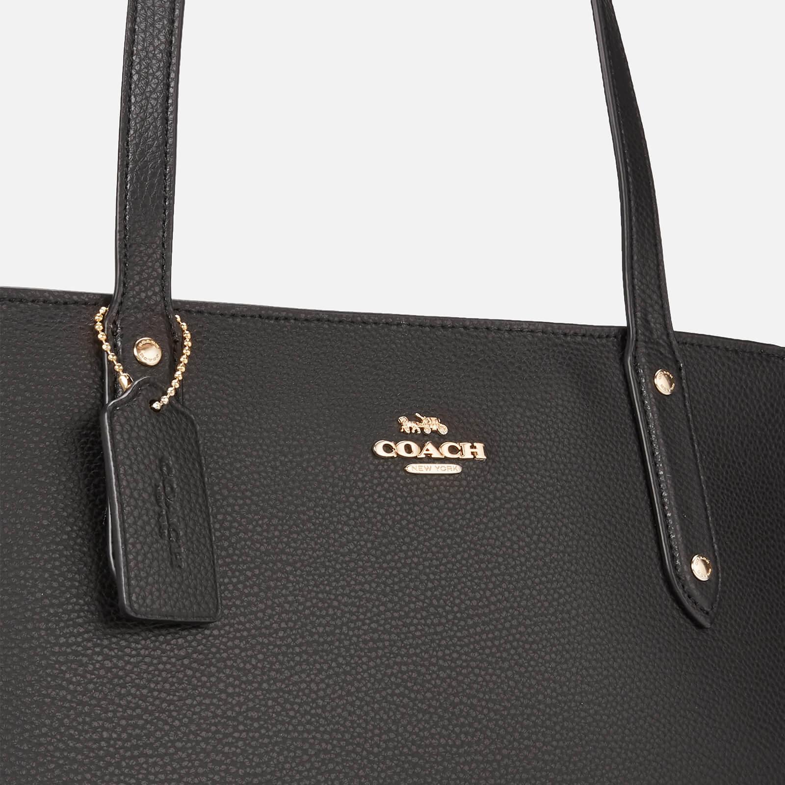COACH Central Leather Zip Top Tote Bag in Black