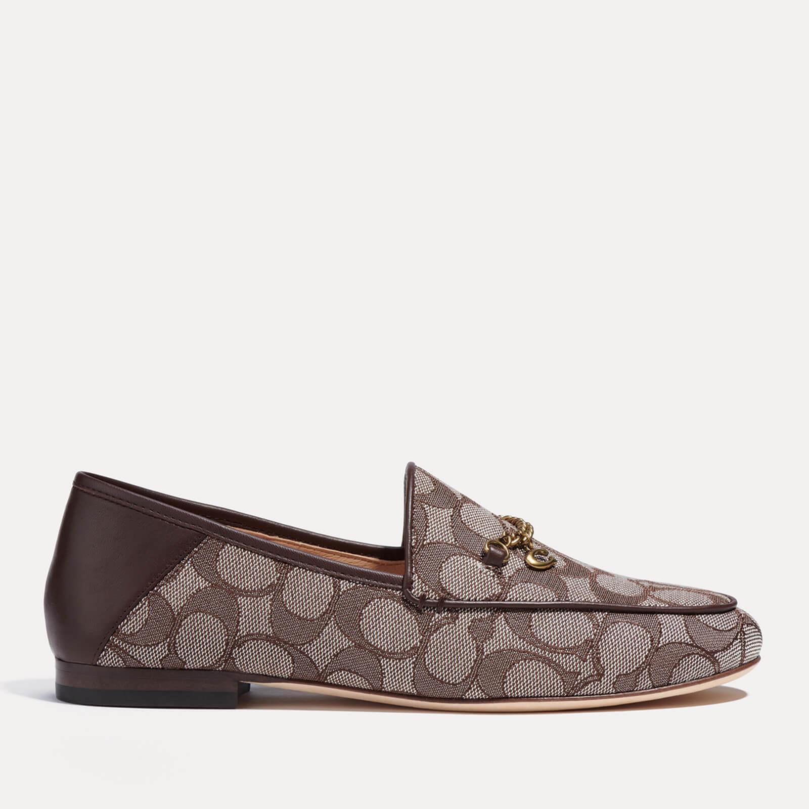 COACH Hanna Jacquard Gold-tone Chain Leather Loafers in Brown | Lyst UK