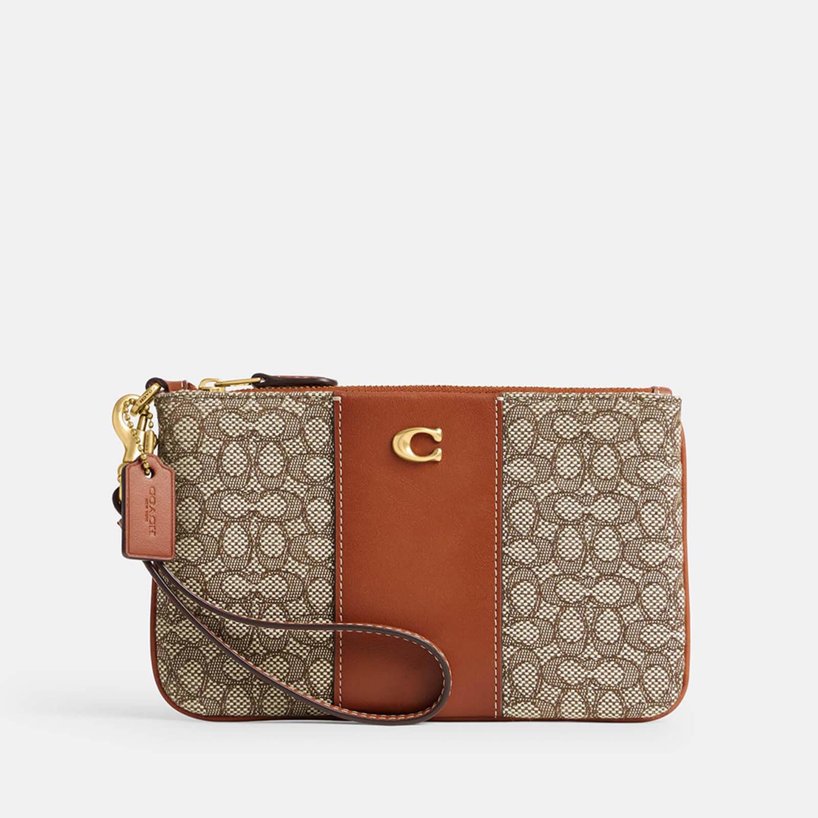 COACH Mini Signature Jacquard Small Wristlet in Brown