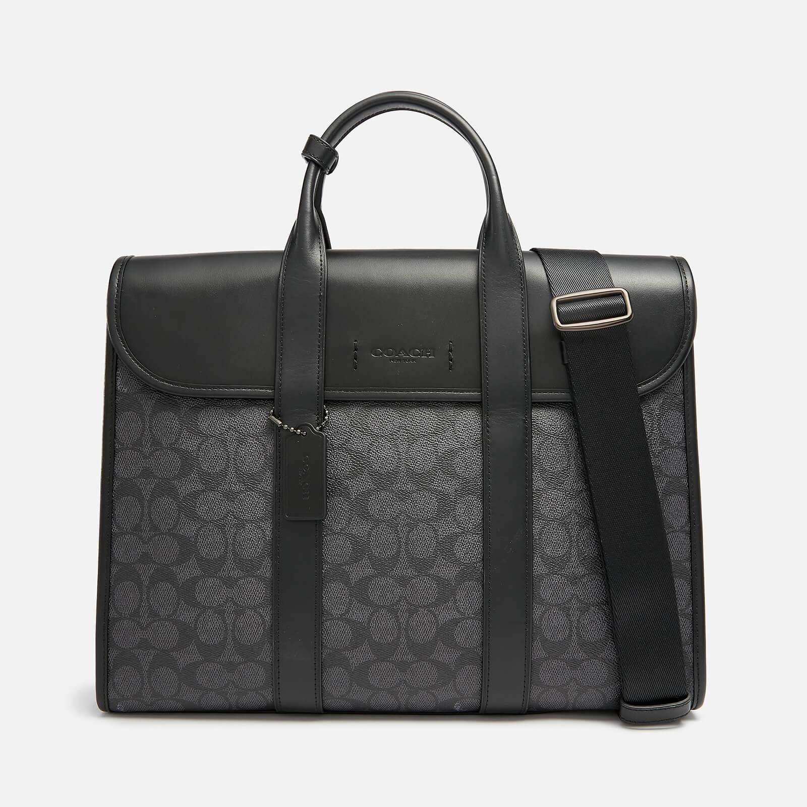 Coach Black Signature Canvas and Leather Slim Laptop Bag