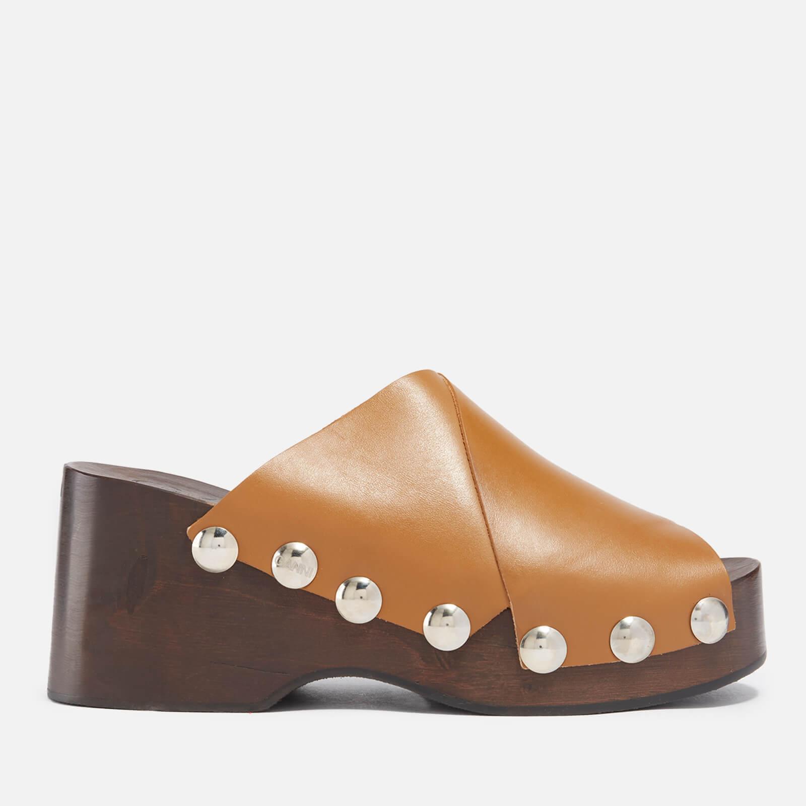 Ganni Studded Leather Platform Mules in Natural | Lyst