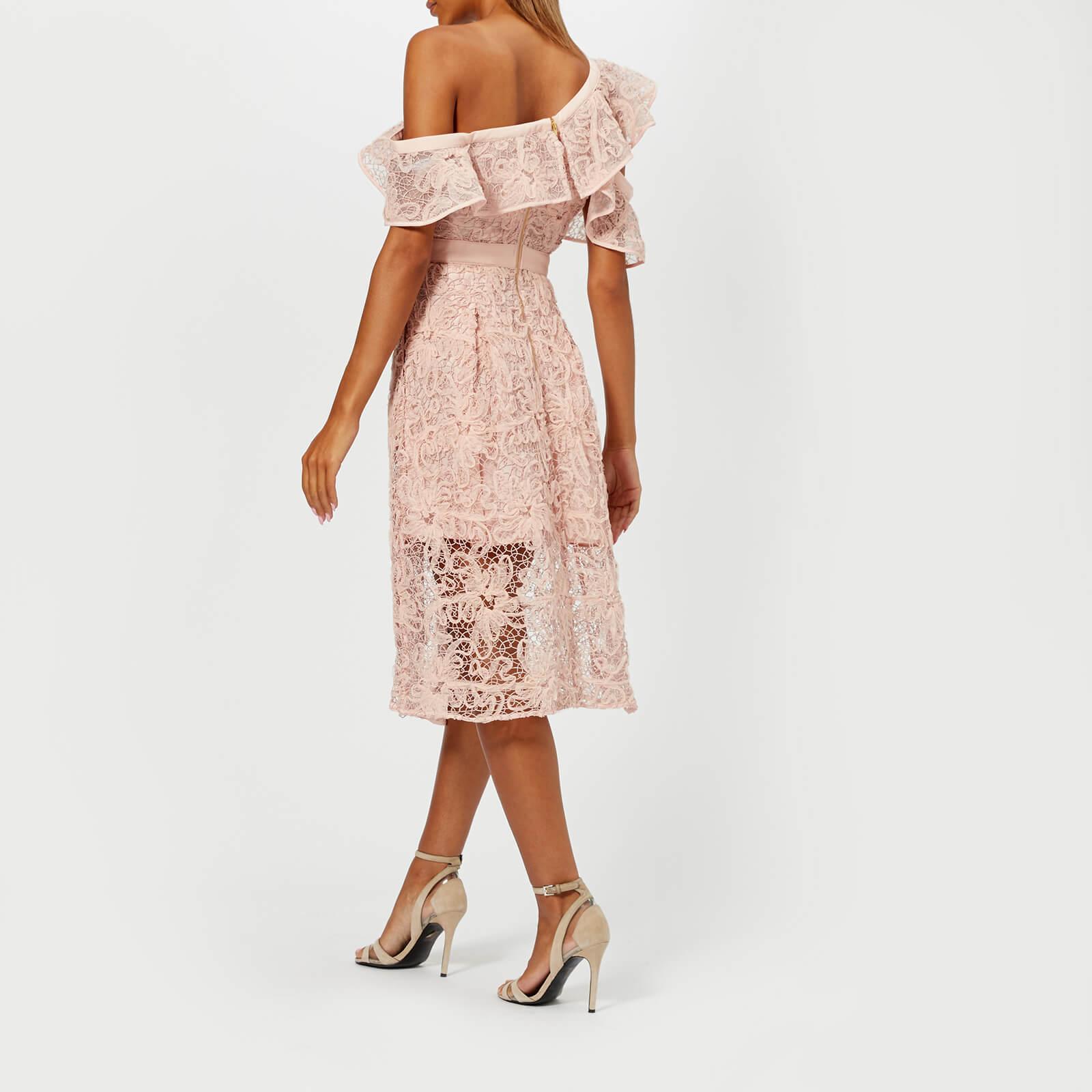 floral mesh lace frill midi dress