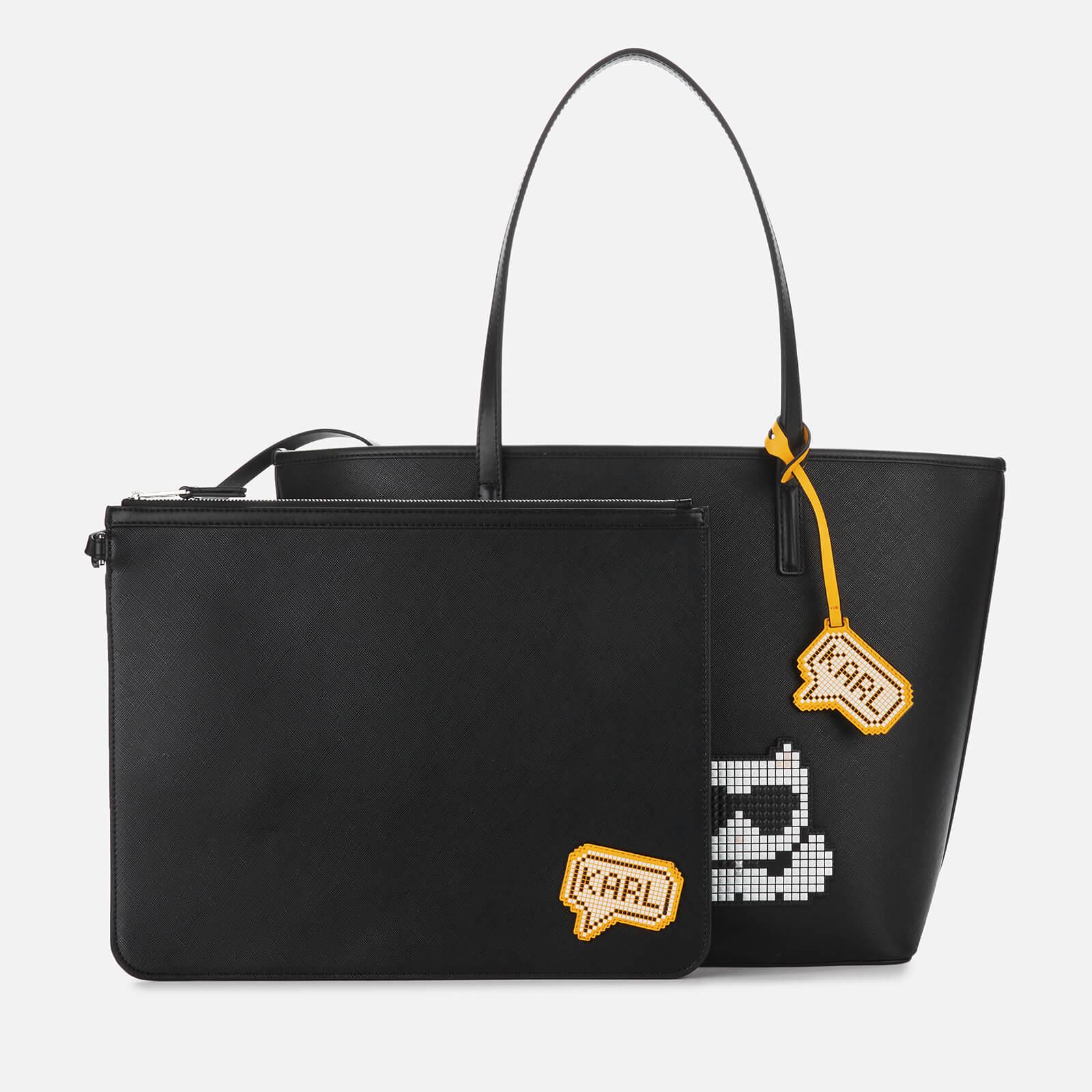 Karl Lagerfeld Leather K/pixel Karl & Choupette Tote Bag in Black 