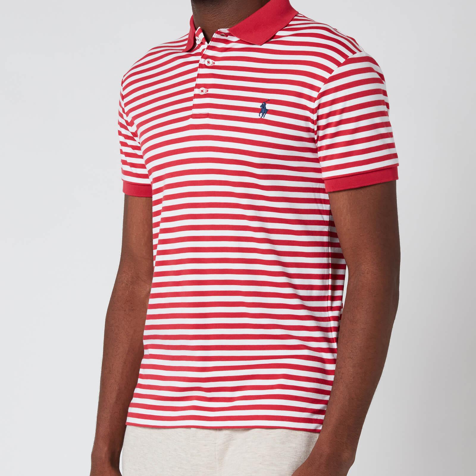 mens red and white striped polo shirt