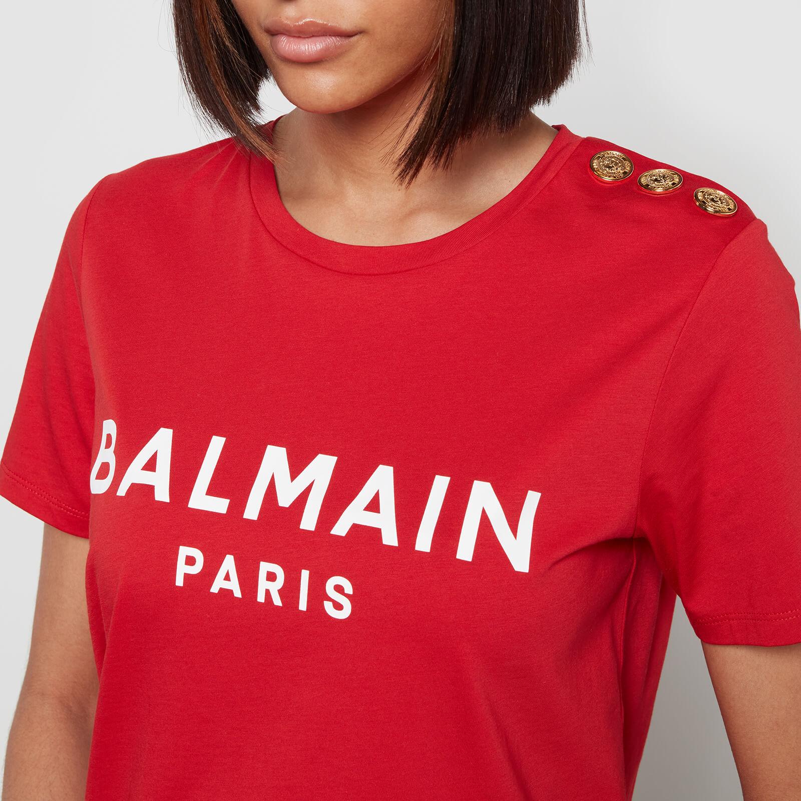 Balmain Short Sleeve 3 Button Printed T-shirt in Red | Lyst Canada