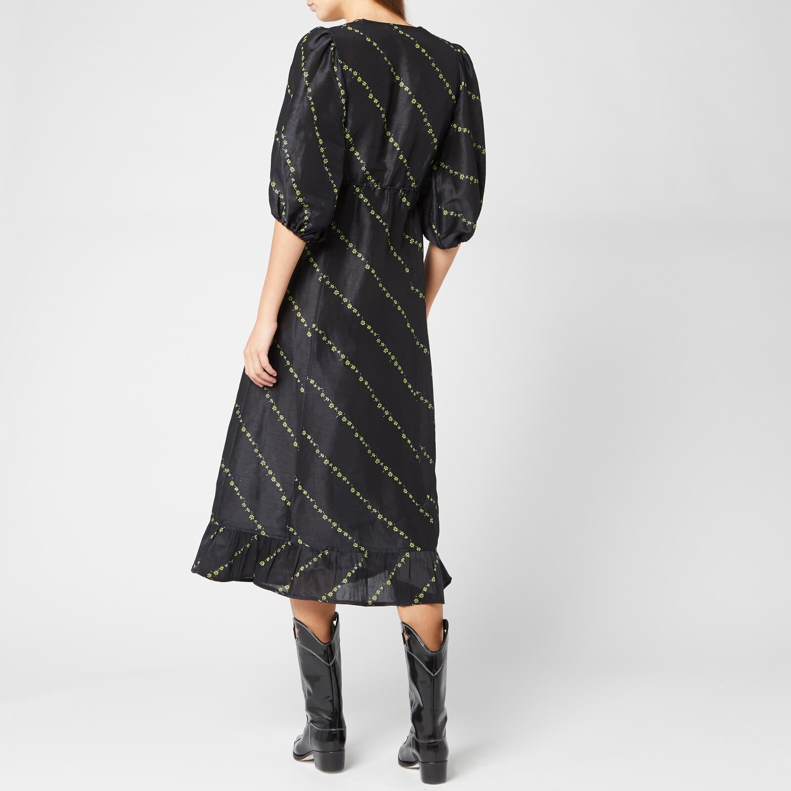 Ganni Silk Linen Dress in Black | Lyst