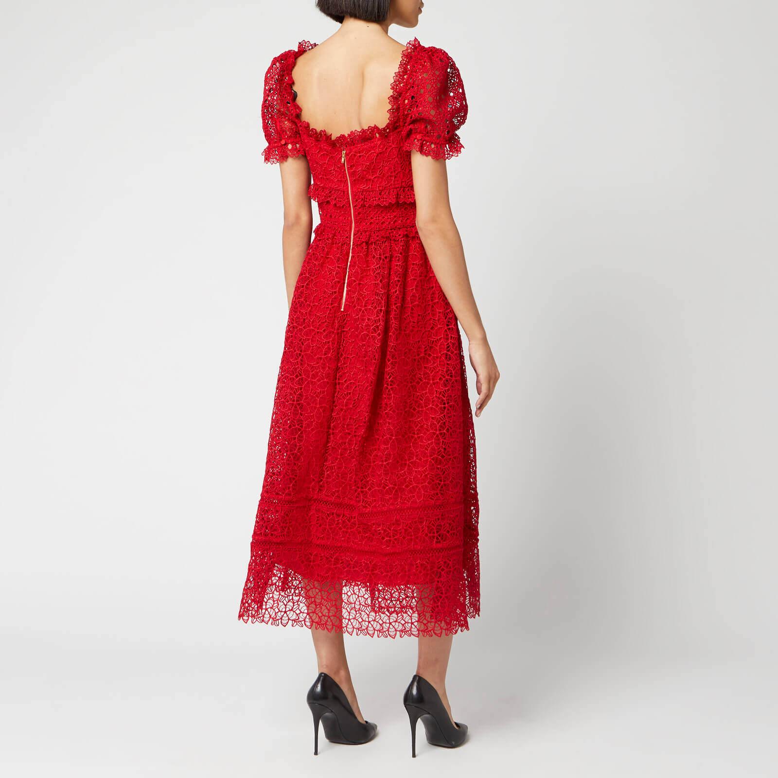 Self-Portrait Short Sleeve Hibiscus Guipure Dress in Red | Lyst