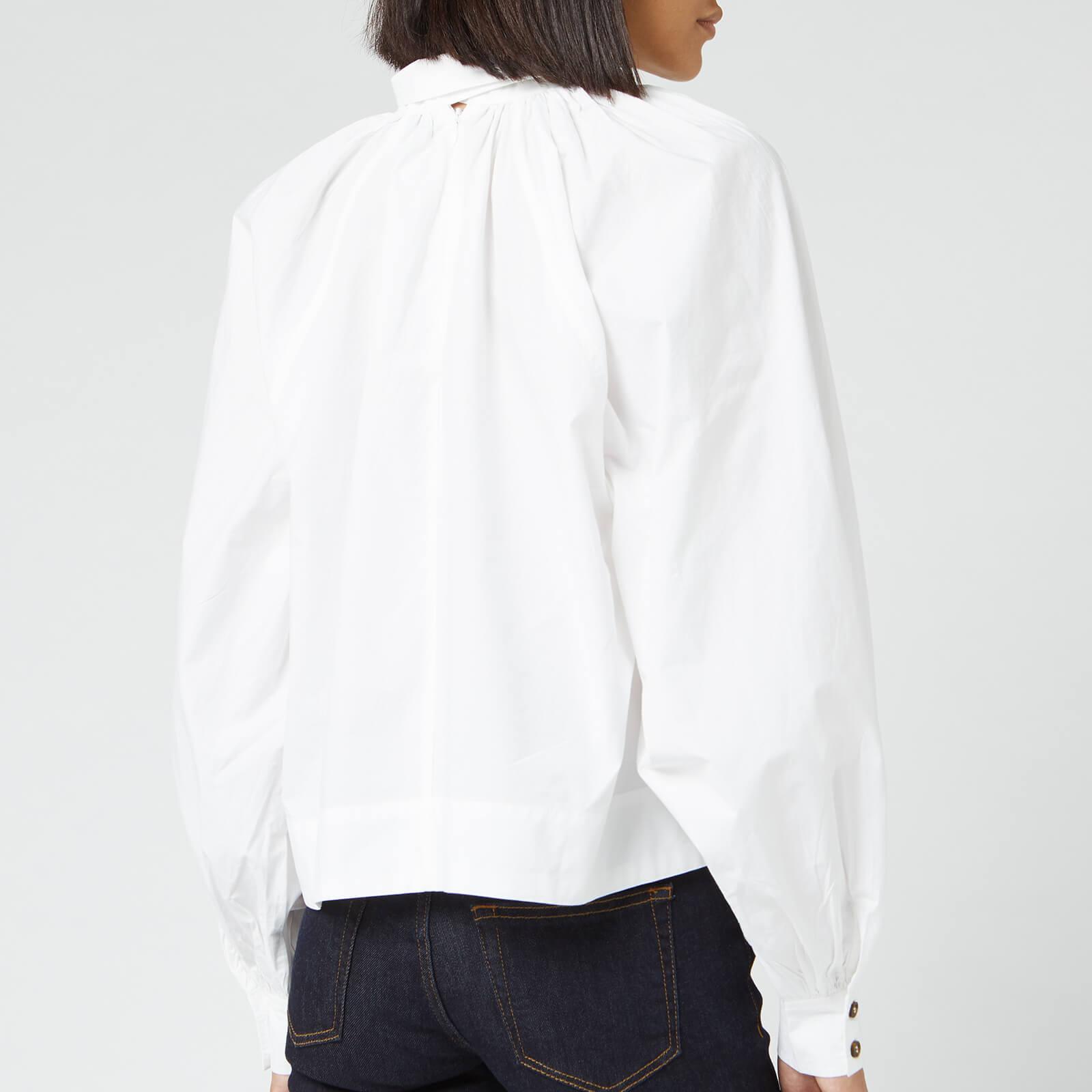 Ganni Cotton Poplin Bow Shirt in White | Lyst
