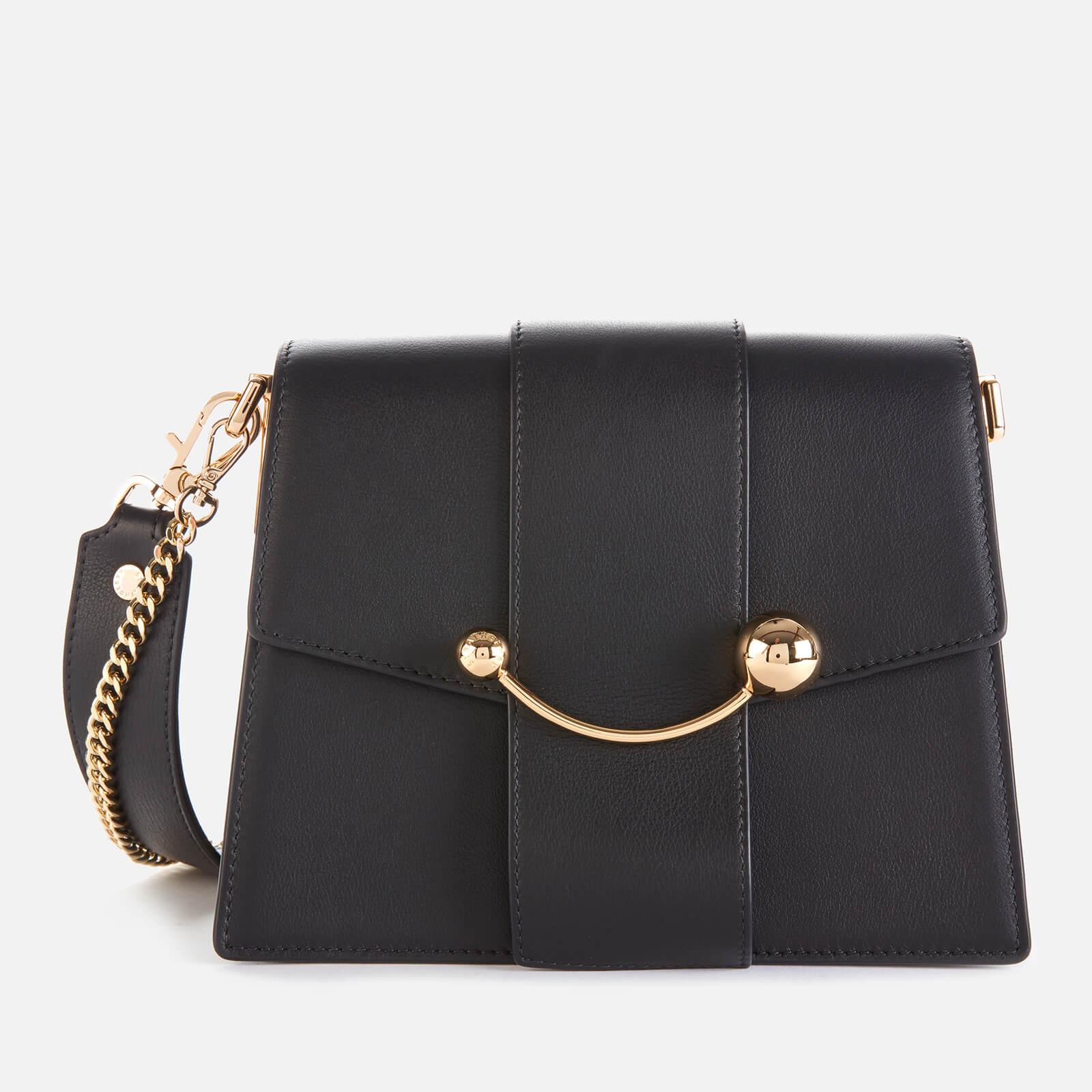 Strathberry Crescent Flap Leather Shoulder Bag In Black