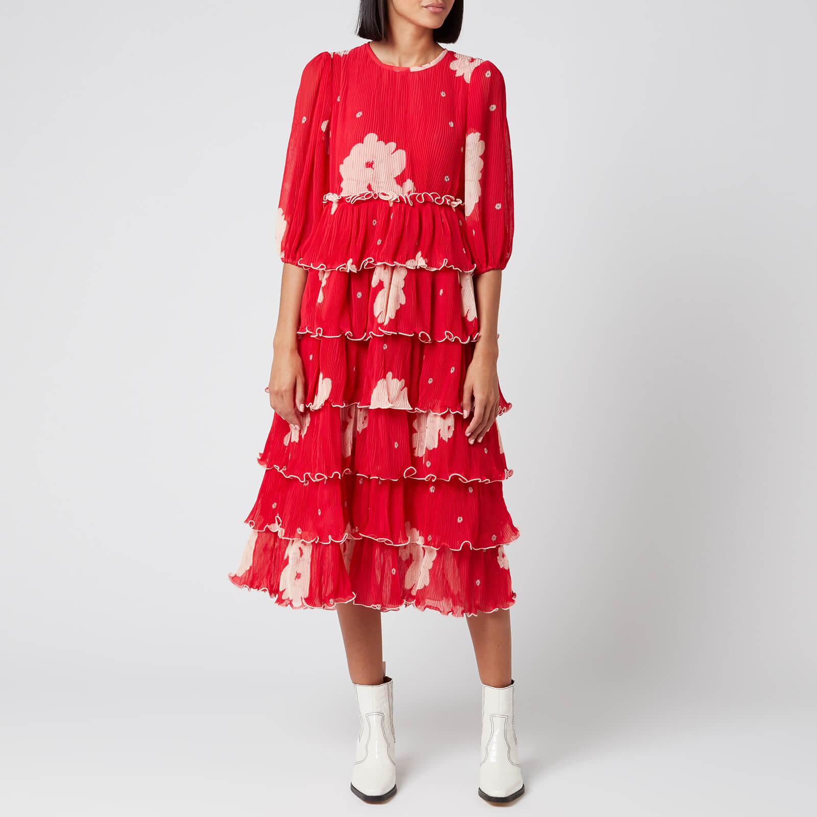 Ganni Synthetic Floral Pleat Georgette Midi Dress in Red - Save 60% - Lyst