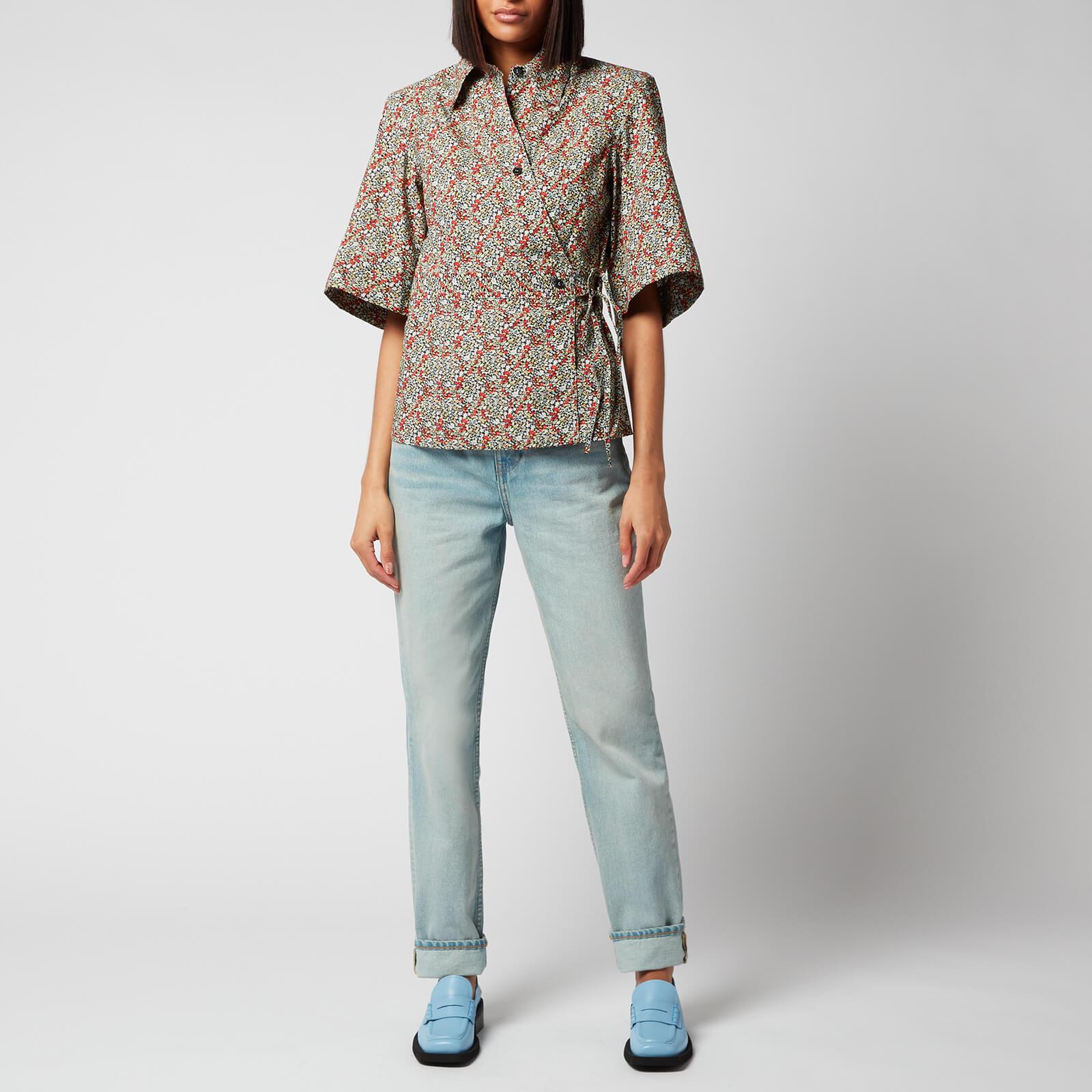 Ganni Printed Cotton Poplin Top in Gray 