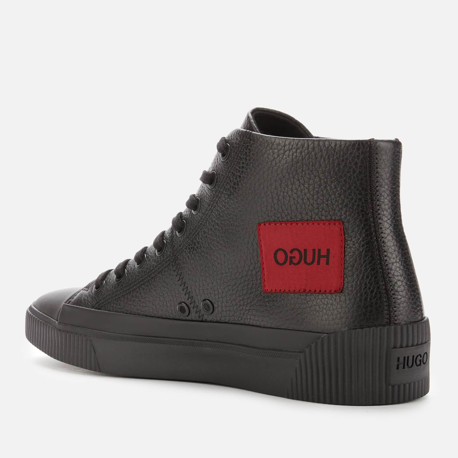 HUGO Zero Grained Leather Hi-top Trainers in Black for Men | Lyst