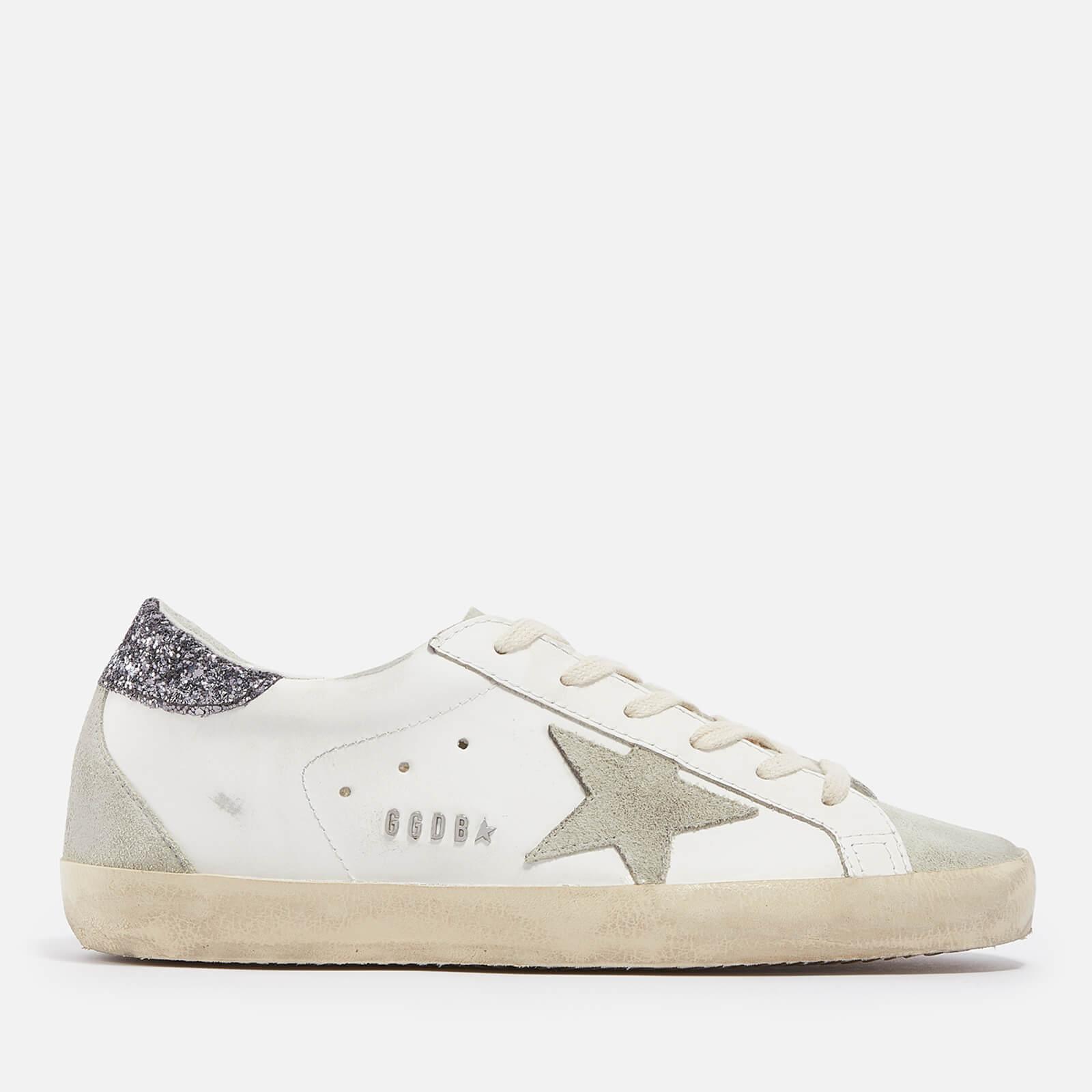 Golden Goose Superstar Glitter Leather And Suede Trainers in White | Lyst