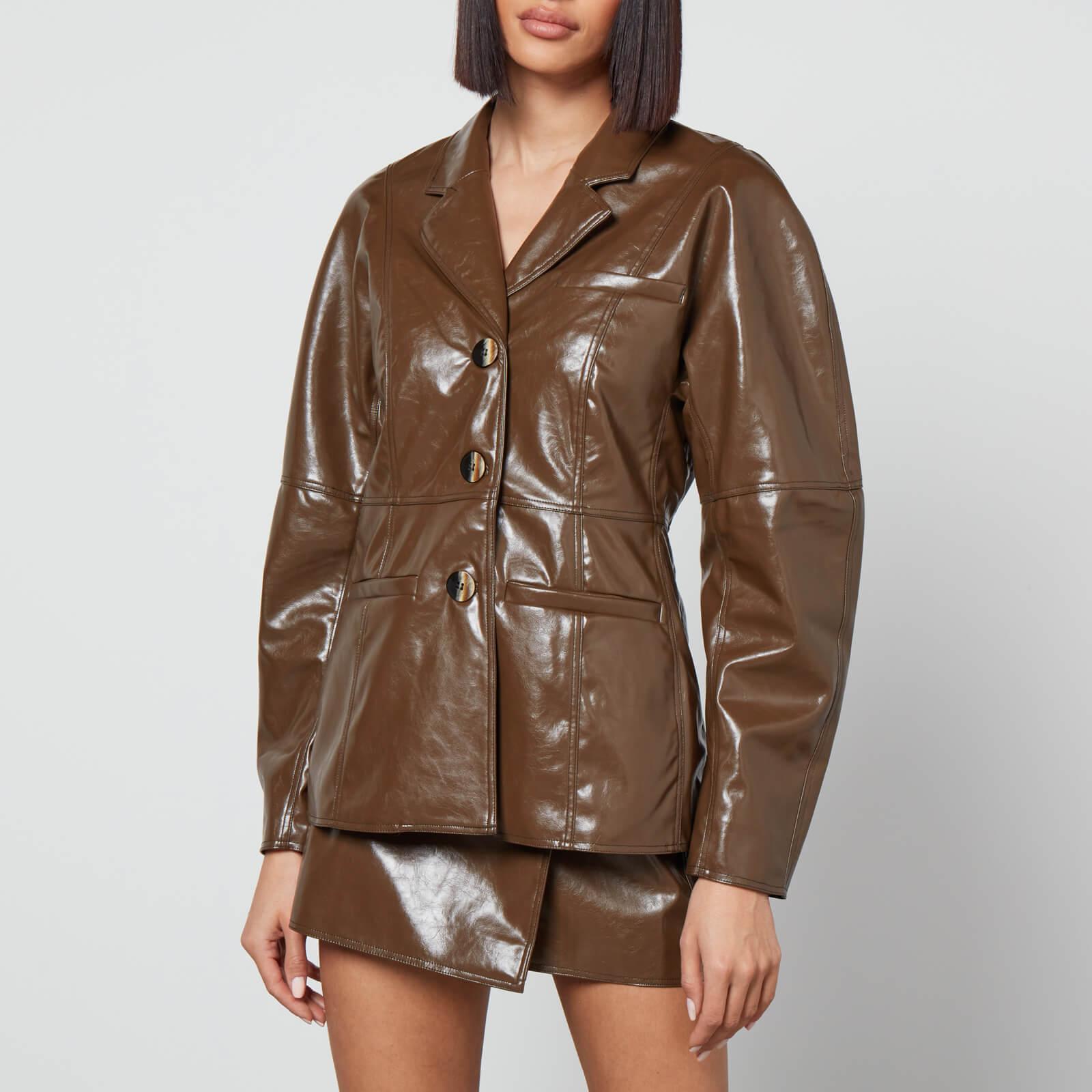Ganni Patent Faux Leather Blazer in Brown | Lyst