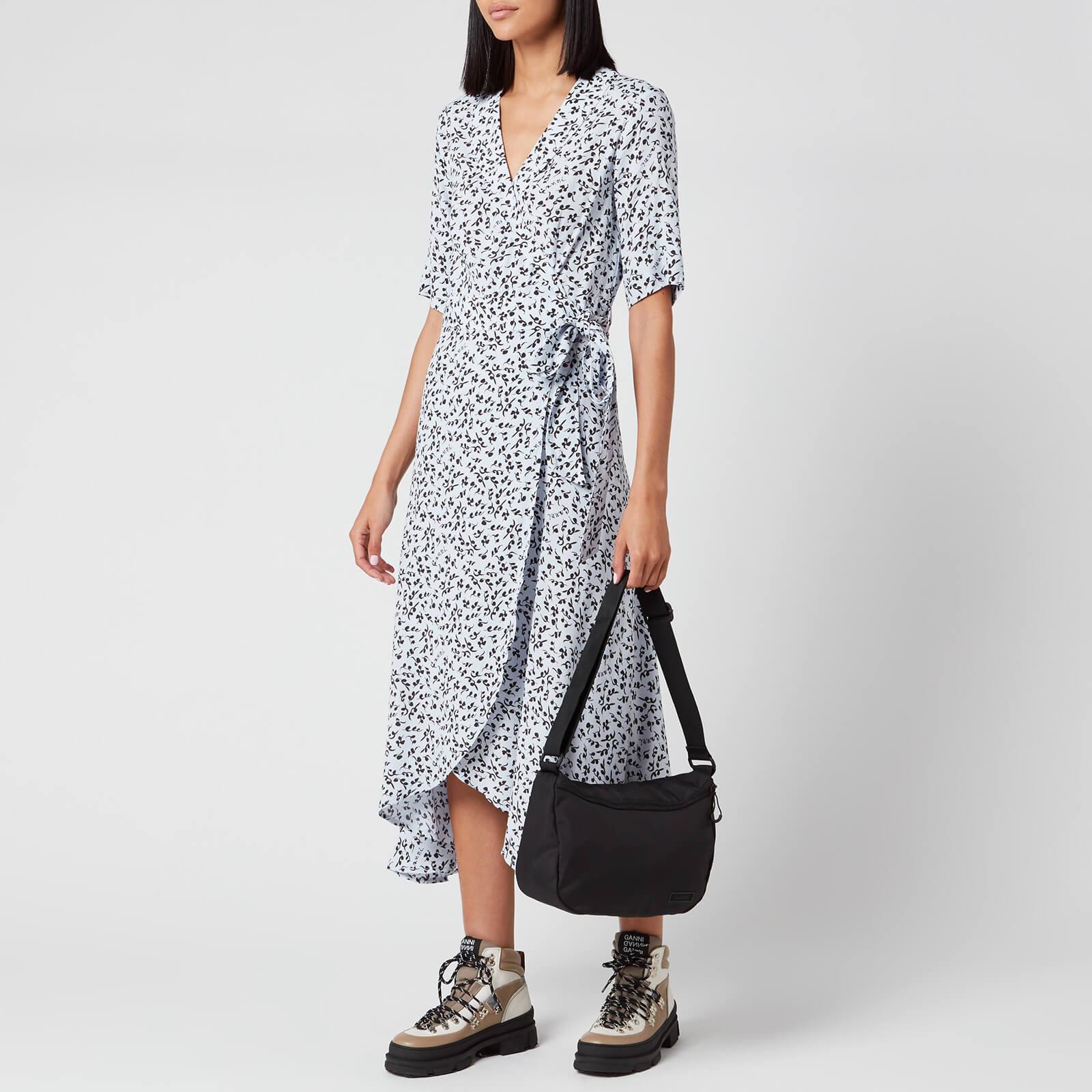 Ganni Leaf Print Crepe Wrap Dress in Blue Lyst Canada