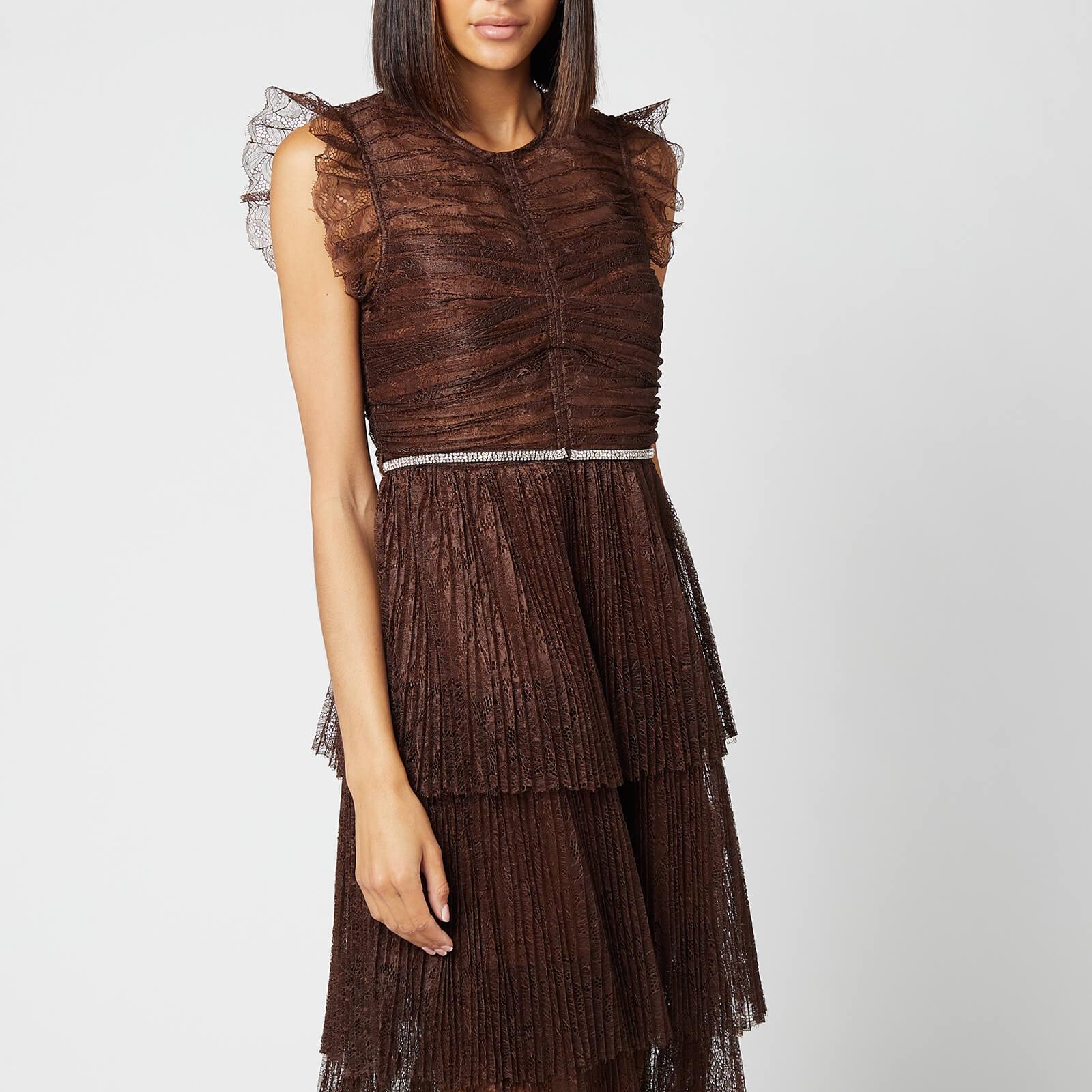 Self-Portrait Fine Lace Midi Dress in Brown | Lyst