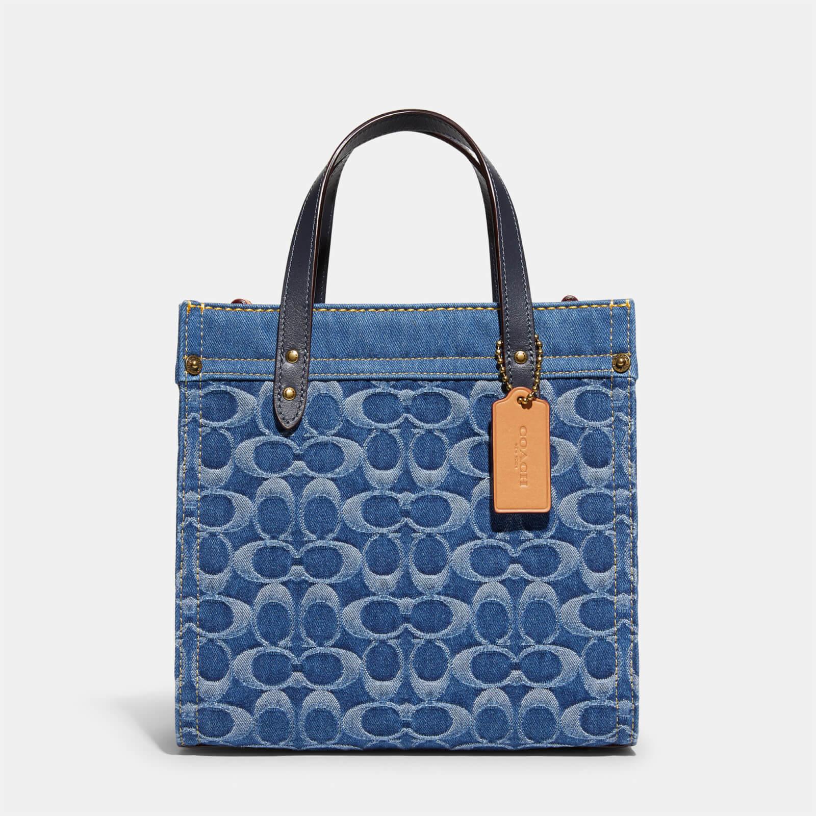 COACH Washed Denim Signature Field Tote Bag 22 in Blue Lyst