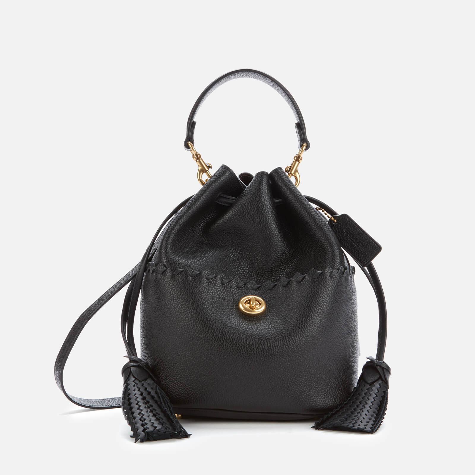 whipstitch pebble leather lora drawstring bucket bolsa