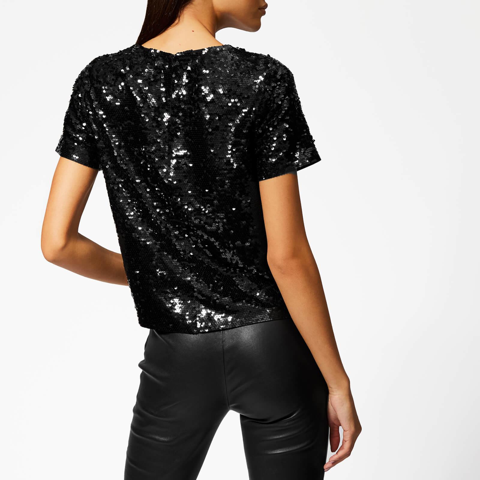 MICHAEL Michael Kors Synthetic Crew Sequin Crop T-shirt in Black | Lyst
