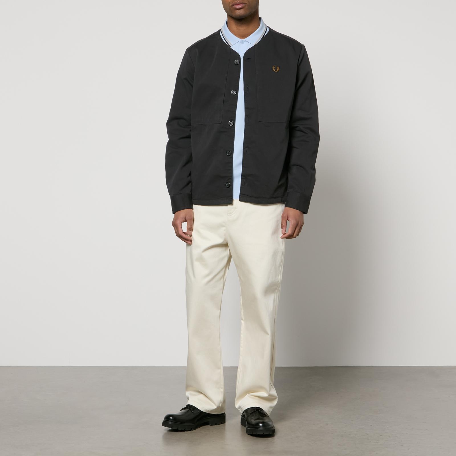 【極美品】FRED PERRY Collarless Overshirt Fred Perry Collarless Regular Fit Long Sleeve Overshirt