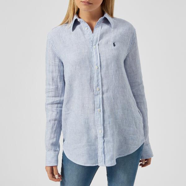 Polo Ralph Lauren Women's Logo Striped Linen Shirt in Blue | Lyst