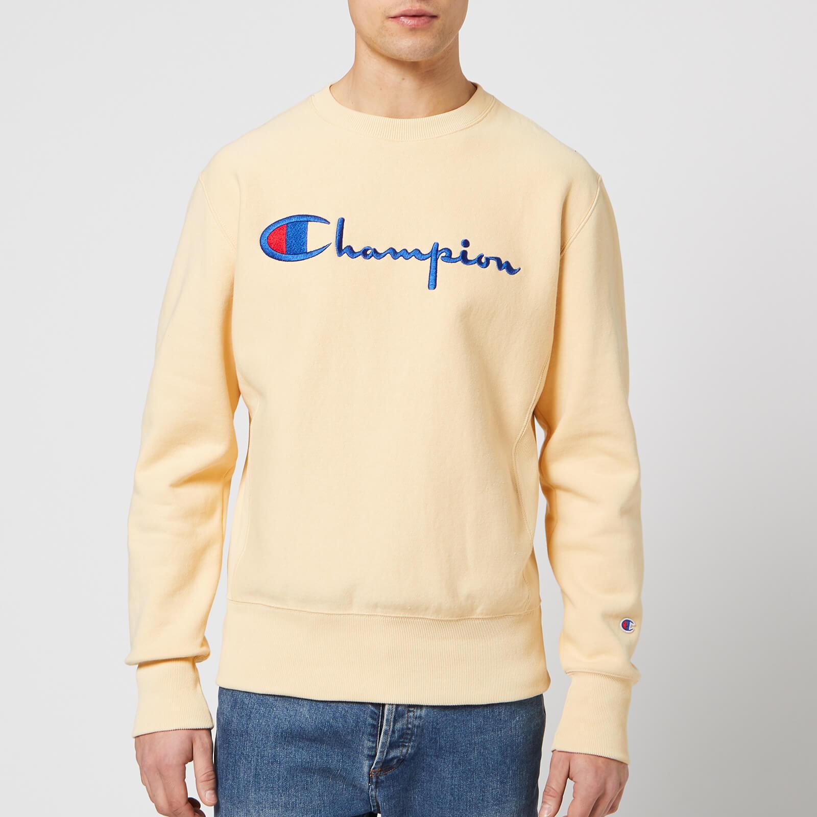 Champion Cotton Crew Neck Script Sweatshirt in Beige (Natural) for Men ...