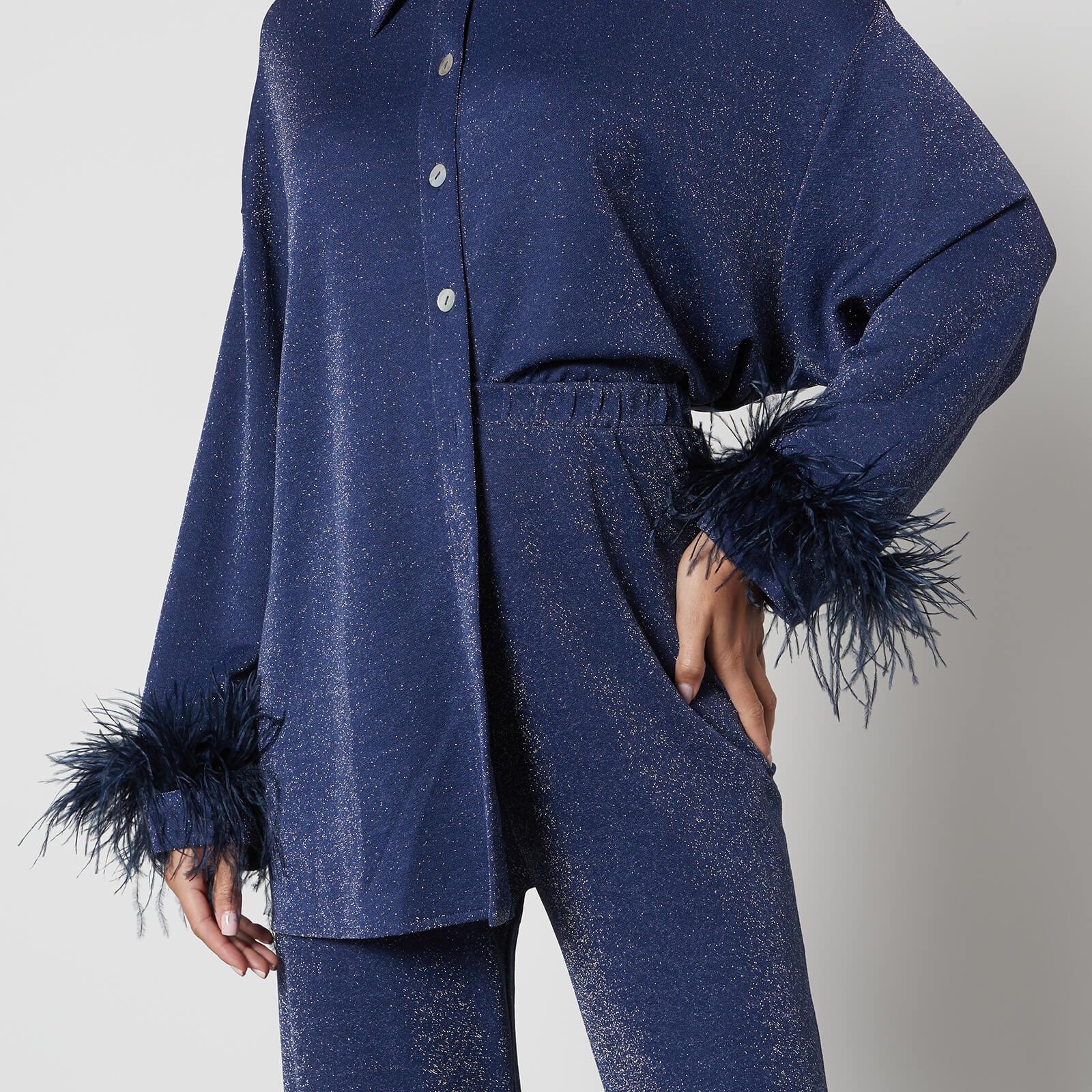 Sleeper Feather-trimmed Lurex Party Pyjama Set in Blue | Lyst