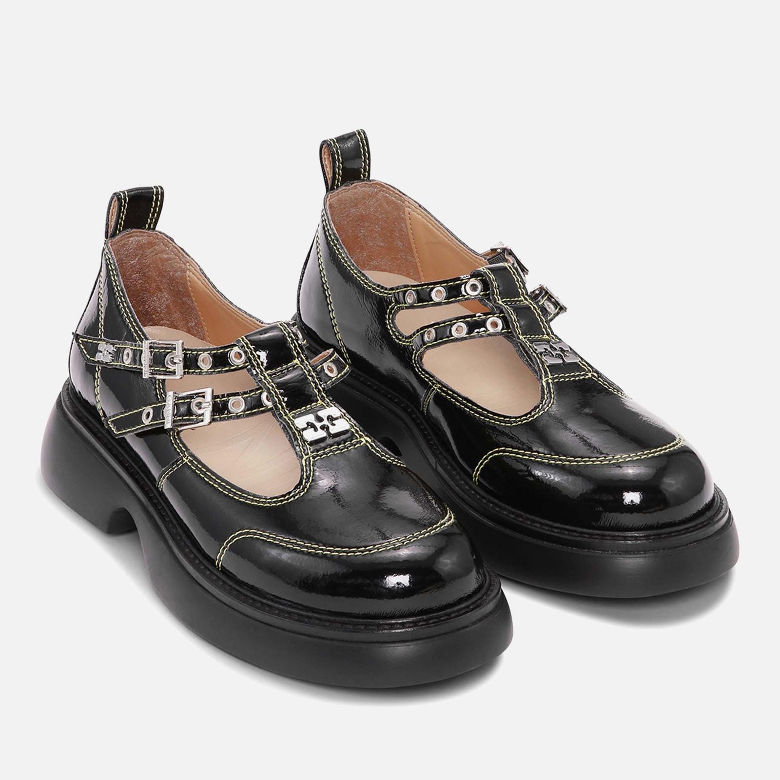 ★Ganni★ Everyday Butterfly Mary Jane Flat Shoes Black Yell Ganni Everyday Butterfly Patent Leather Mary Jane Shoes in