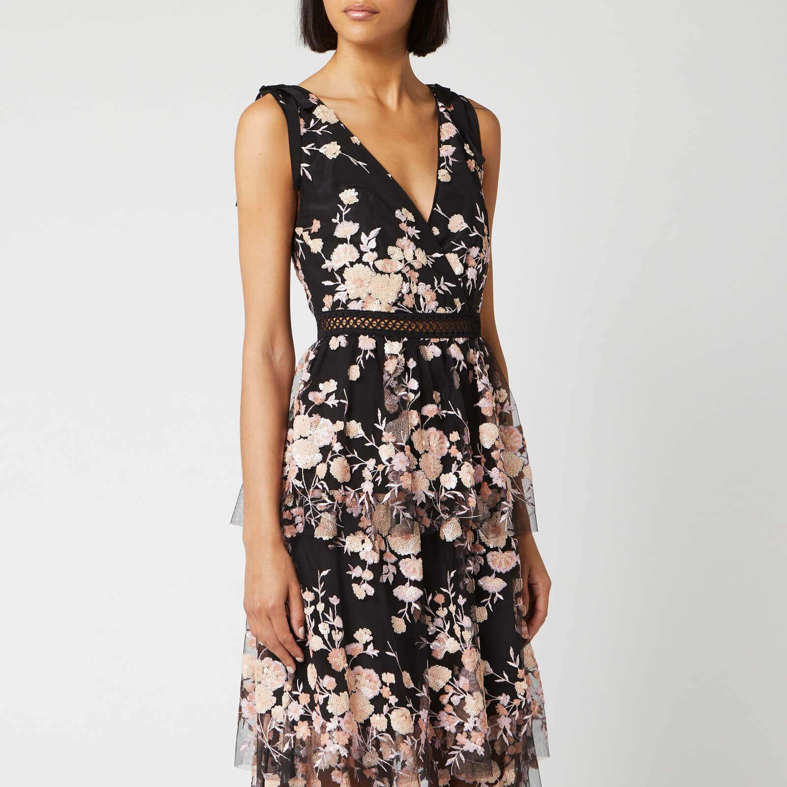 self portrait sleeveless midnight floral mesh dress