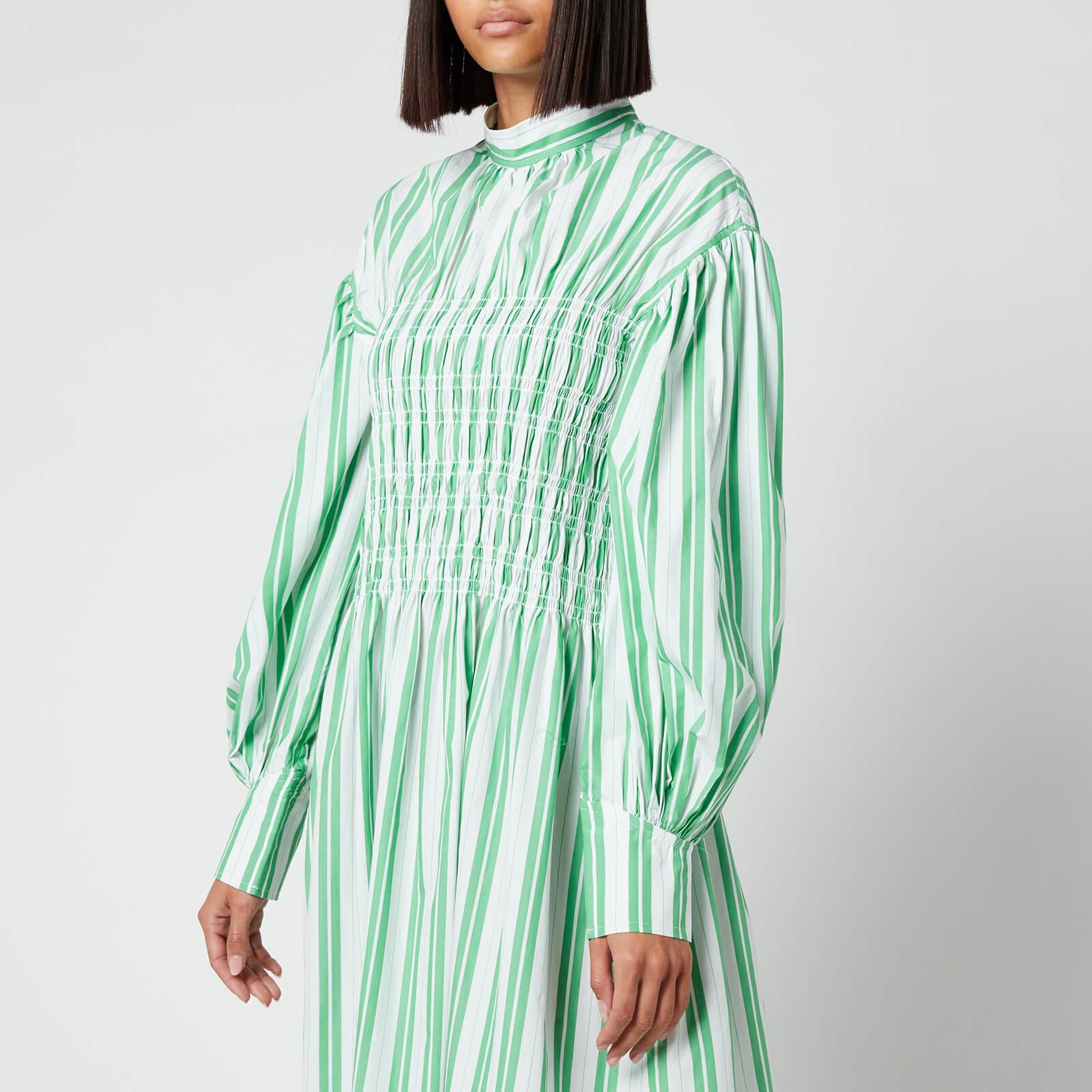 Ganni Smock Stripe Cotton Dress in Green Lyst