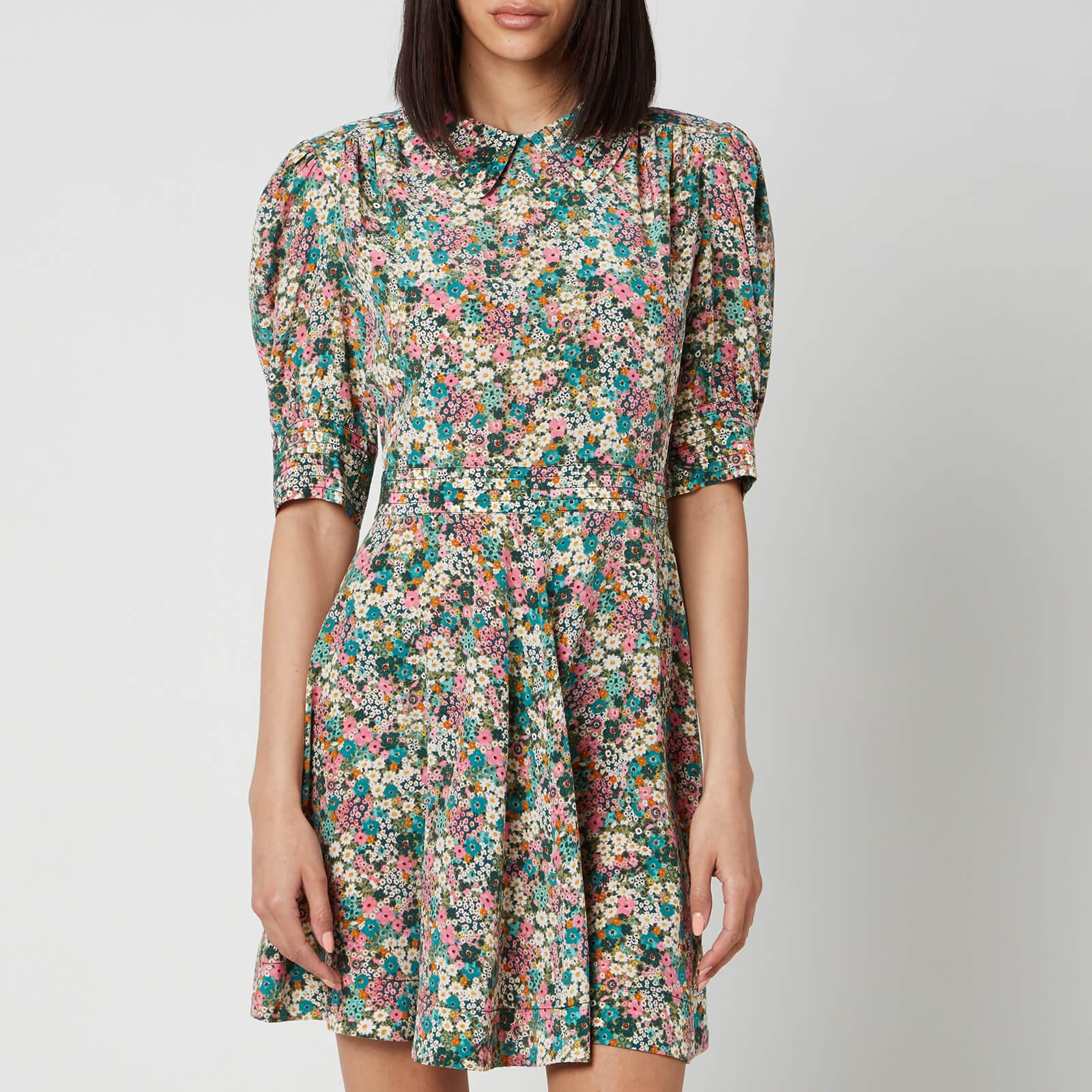 Silk Short Puff Sleeve Floral Dress 