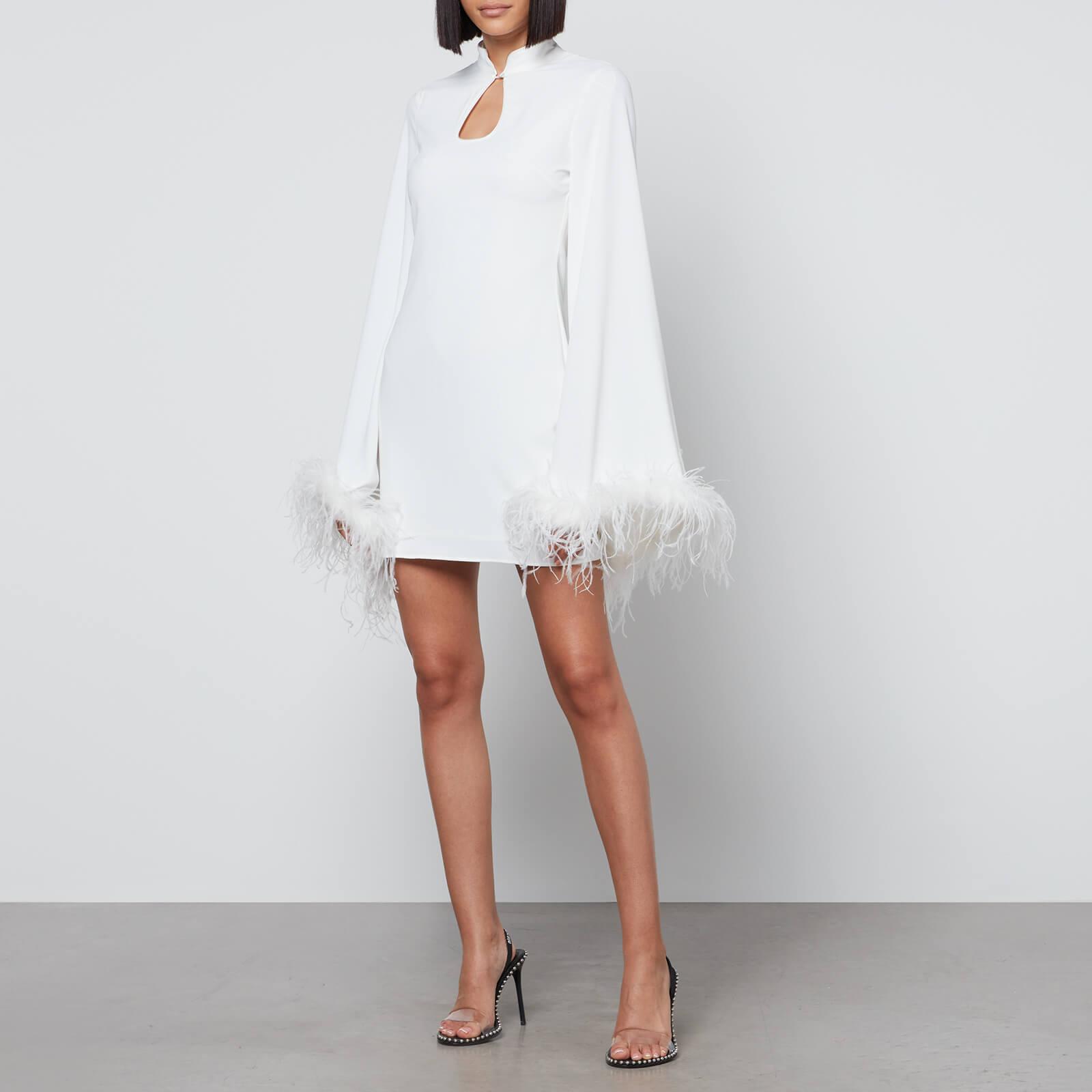 Double Take Fringe + Feather Mini Dress - White M / White