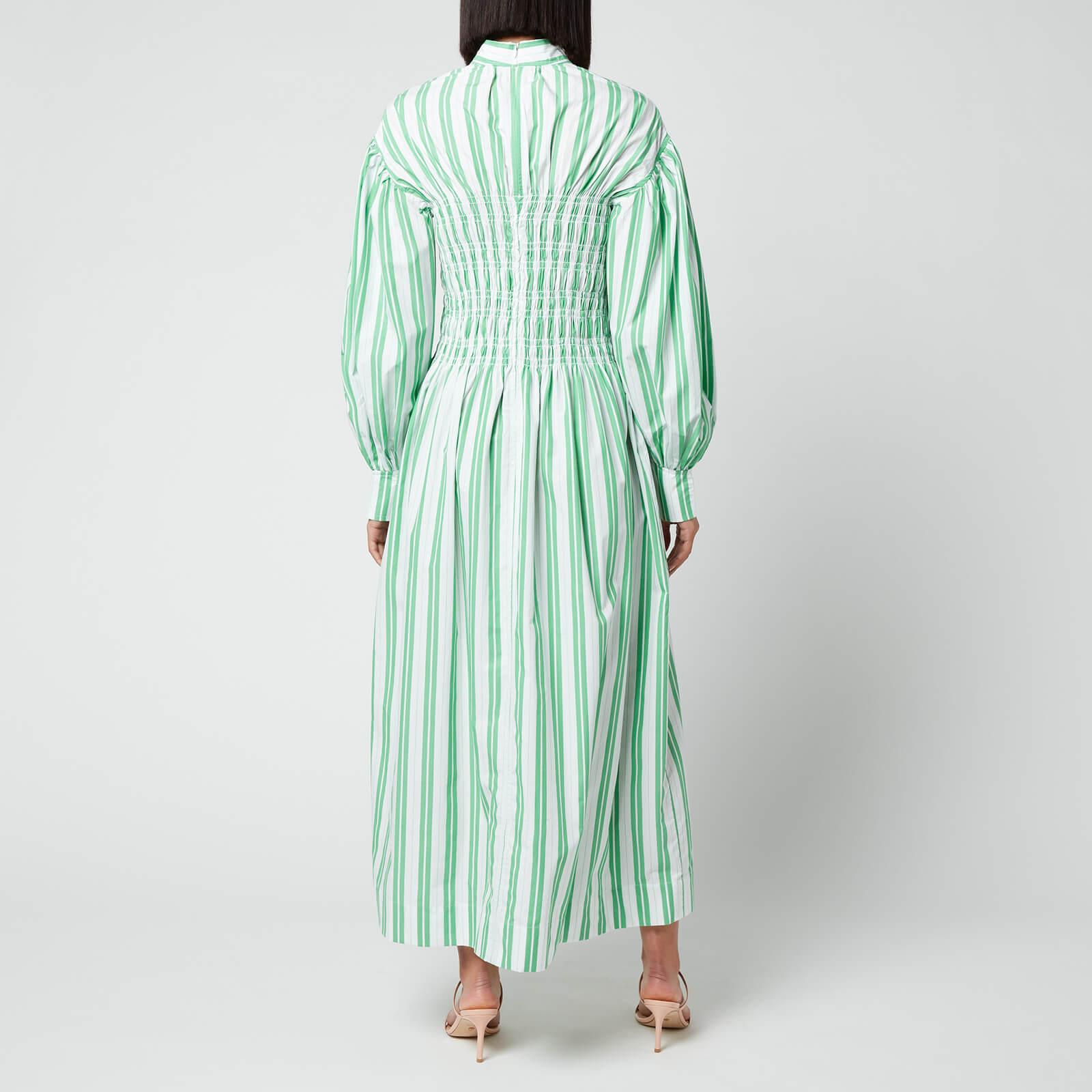 Ganni Smock Stripe Cotton Dress in Green | Lyst