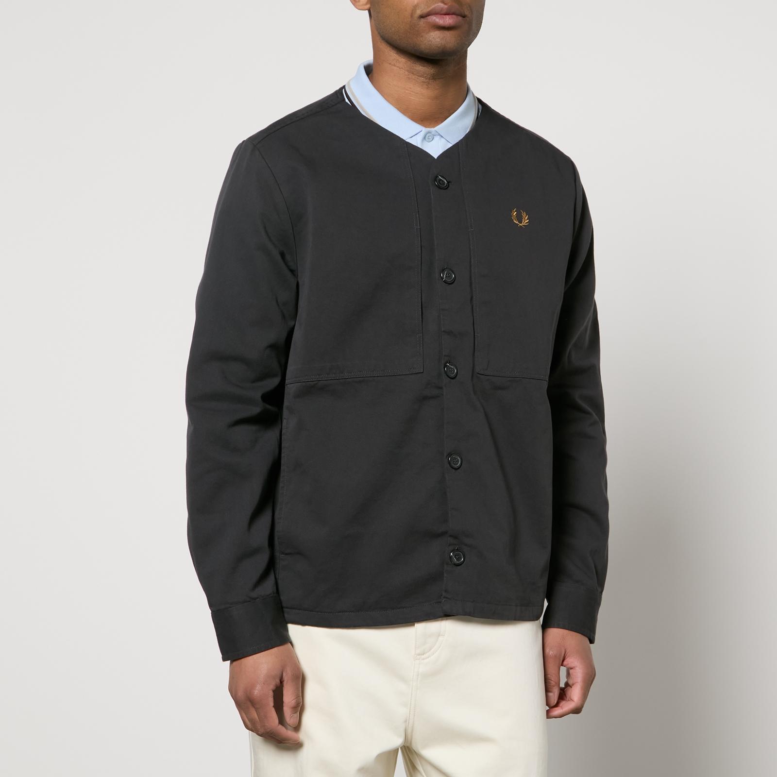 【極美品】FRED PERRY Collarless Overshirt Fred Perry Men's Collarless Overshirt in Anchor Grey Fred Perry