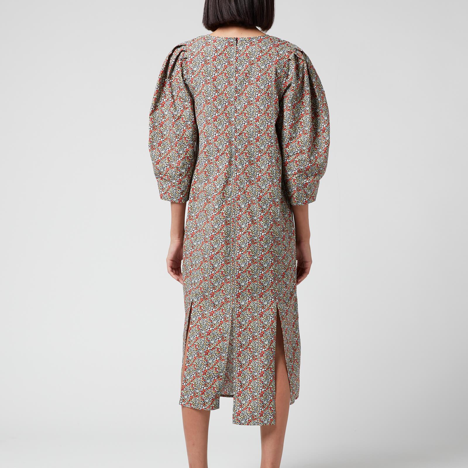 Ganni Printed Cotton Poplin Midi Dress in Gray | Lyst