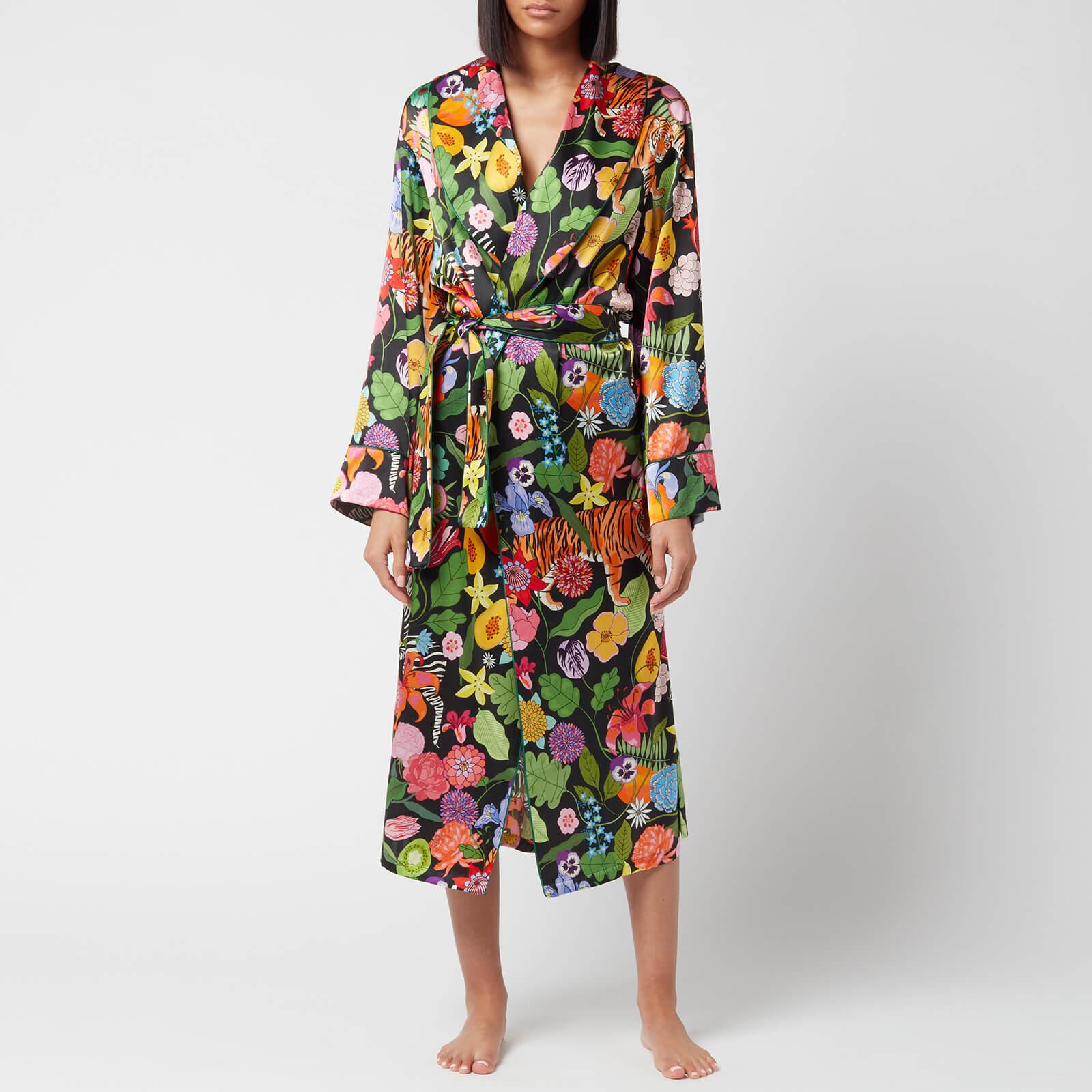 Karen Mabon Tiger Bouquet Silk Long Robe in Black | Lyst Canada