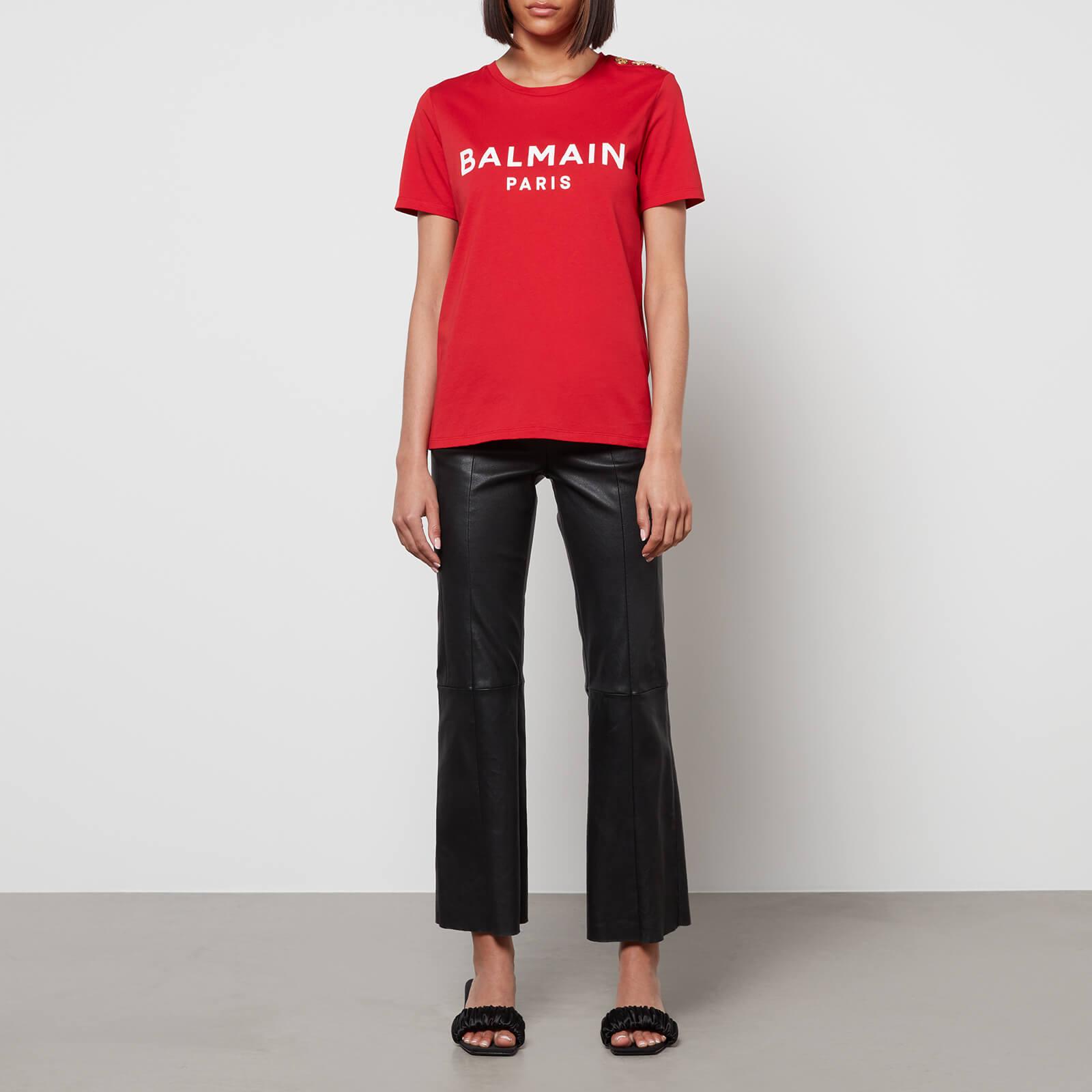 Balmain Short 3 Button Printed T-shirt in Red | Lyst