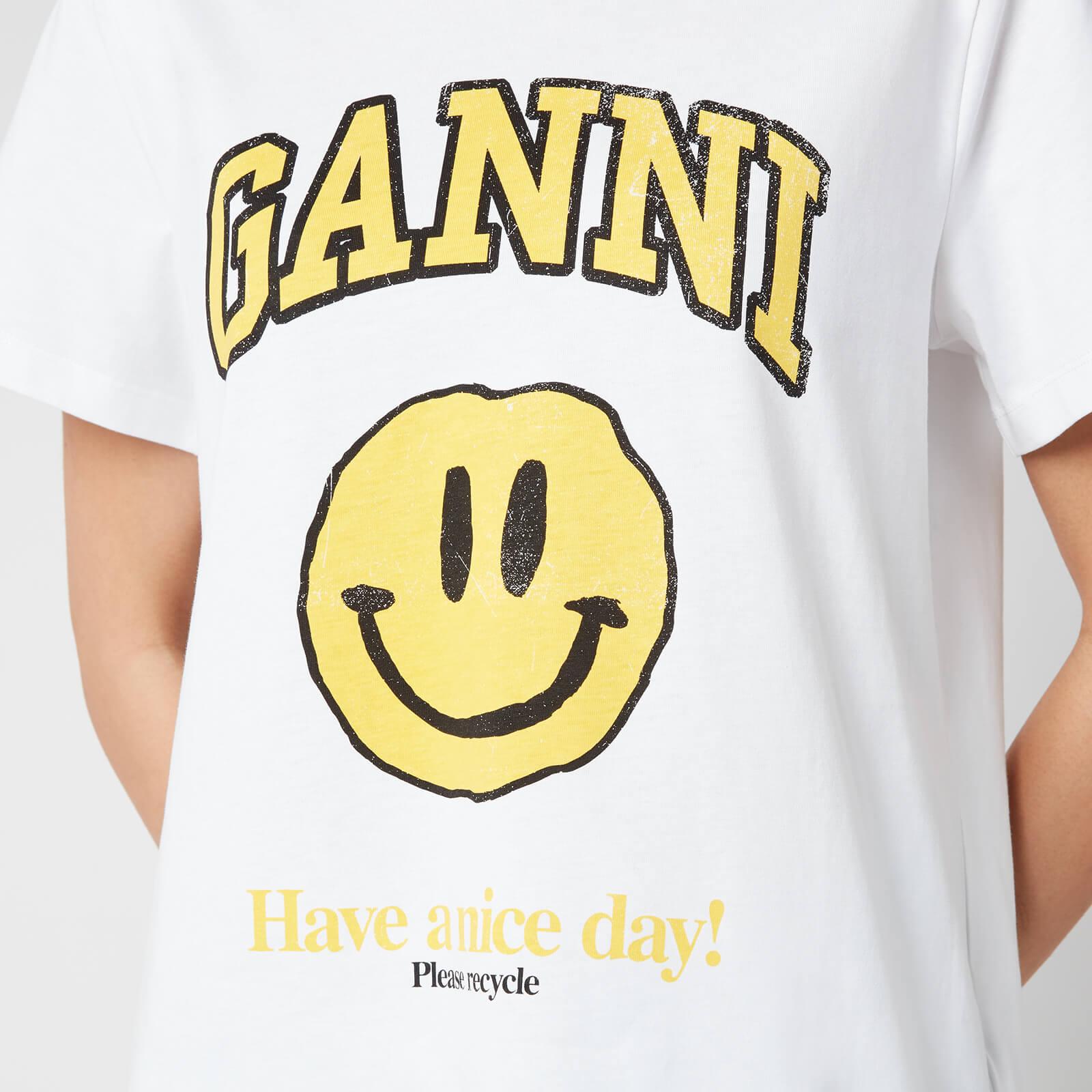 Ganni Smiley Face Cotton Jersey T-shirt in White - Lyst
