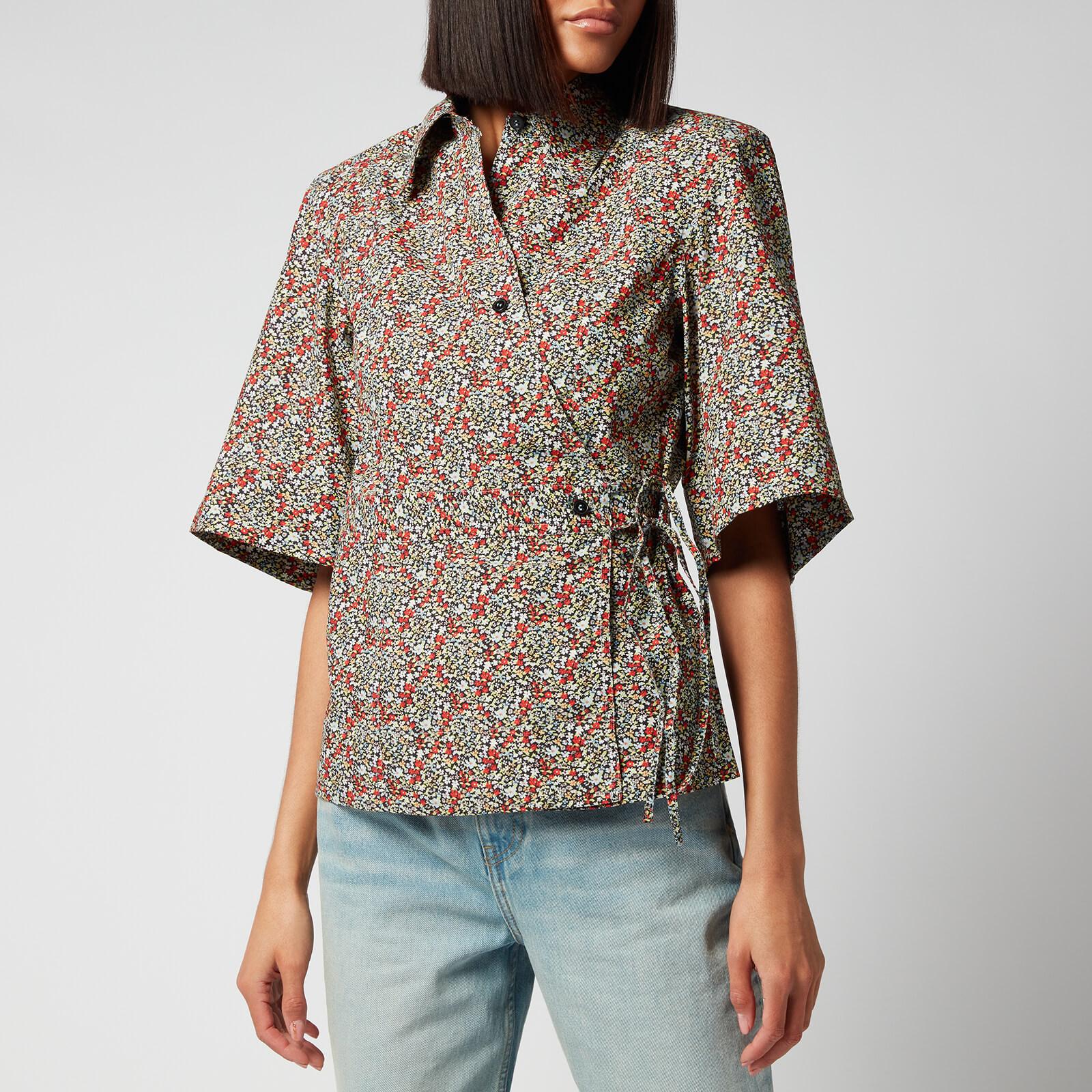 Ganni Printed Cotton Poplin Top in Grey 