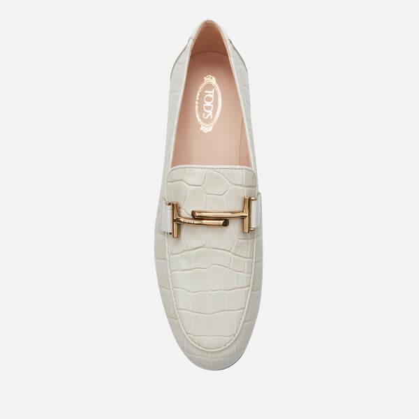 Tod's Embellished Croc-effect Leather Loafers in White - Lyst