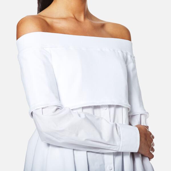 white off the shoulder button down